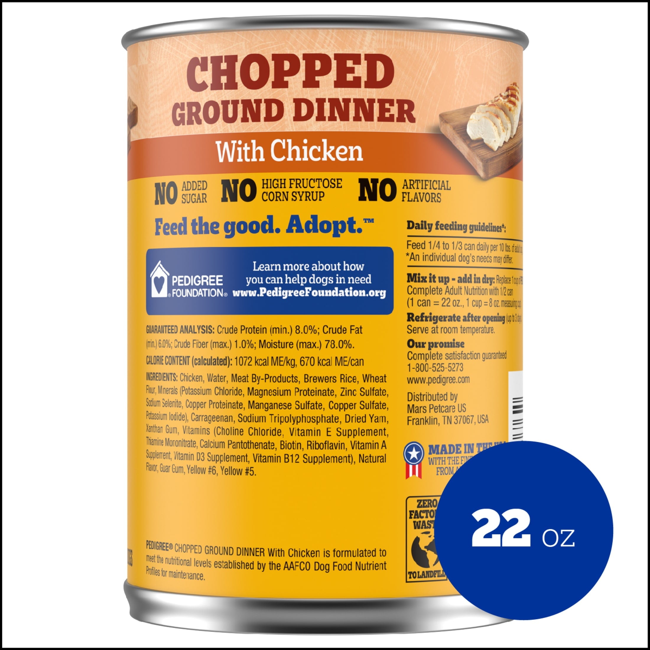 Pedigree Chopped Ground Dinner Wet Dog Food With Chicken - Canned Dog Food, 22 oz. Can - 3-Pack