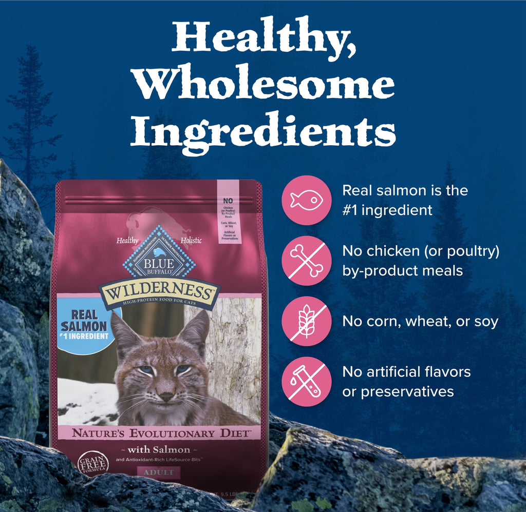 Blue Buffalo Wilderness Natural High Protein Dry Food for Adult Cats - Salmon, 4-lb Bag