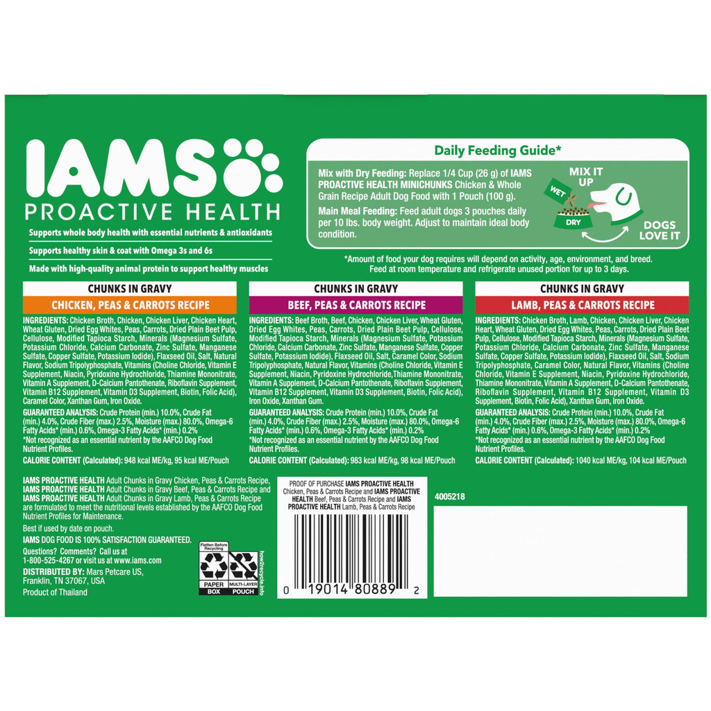 IAMS Proactive Health Core Pouch - 18 Count (6 x Chicken - 6 x Beef, 6 x Lamb)