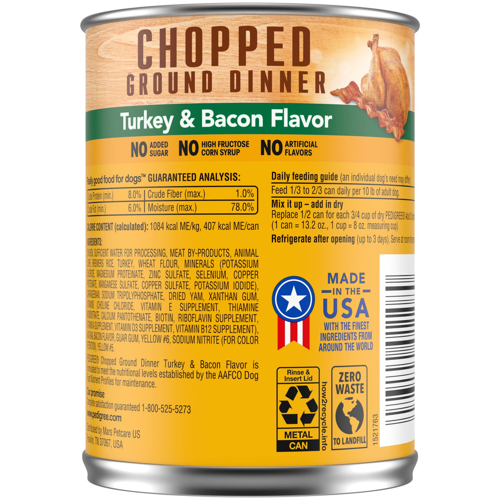 Pedigree Chopped Ground Dinner Turkey & Bacon Flavor Adult Soft Wet Dog Food - (12) 13.2 Oz Cans - 3-Pack