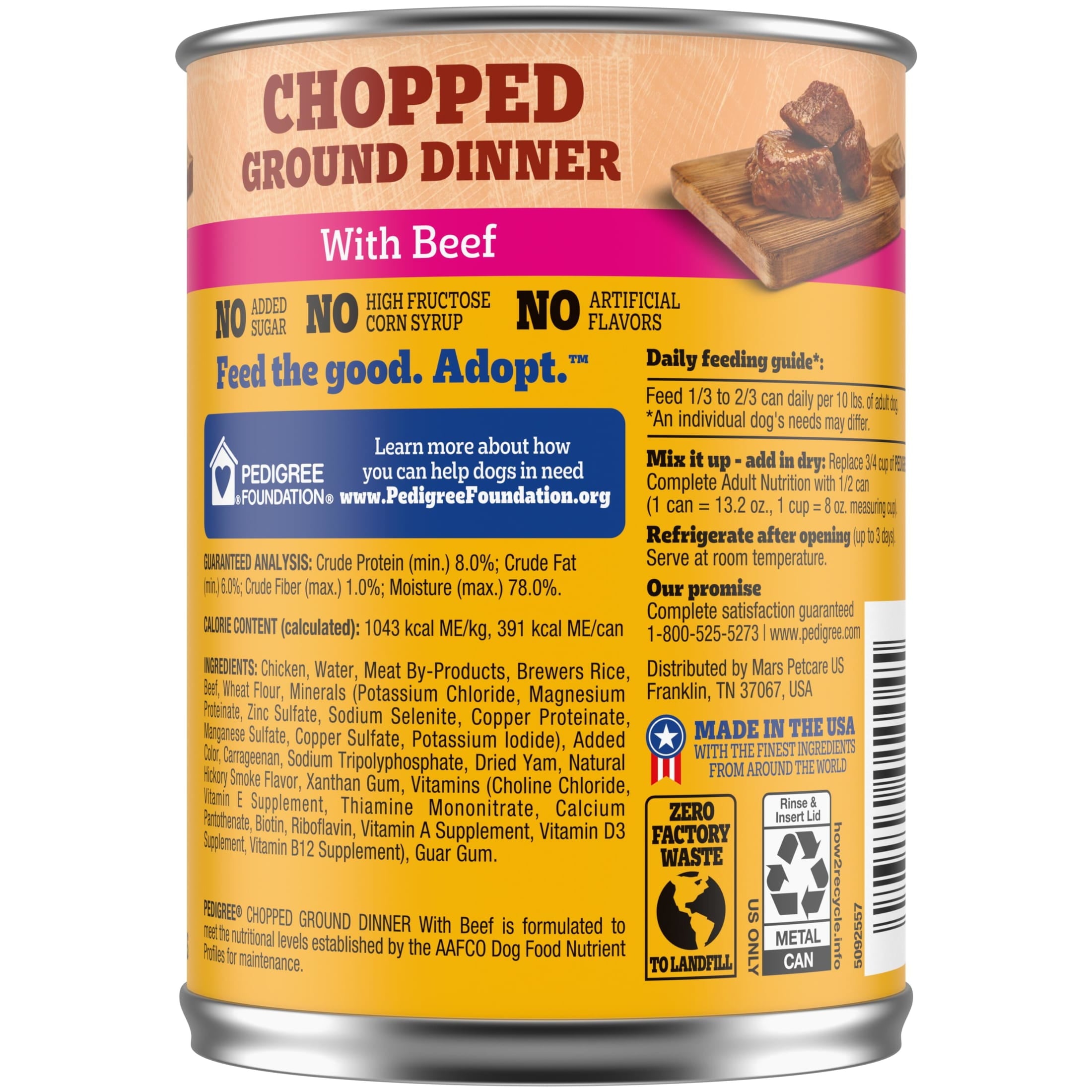 Pedigree Chopped Ground Dinner Wet Dog Food With Beef - Canned Dog Food, 13.2 oz. Cans, 12 Count - 3-Pack