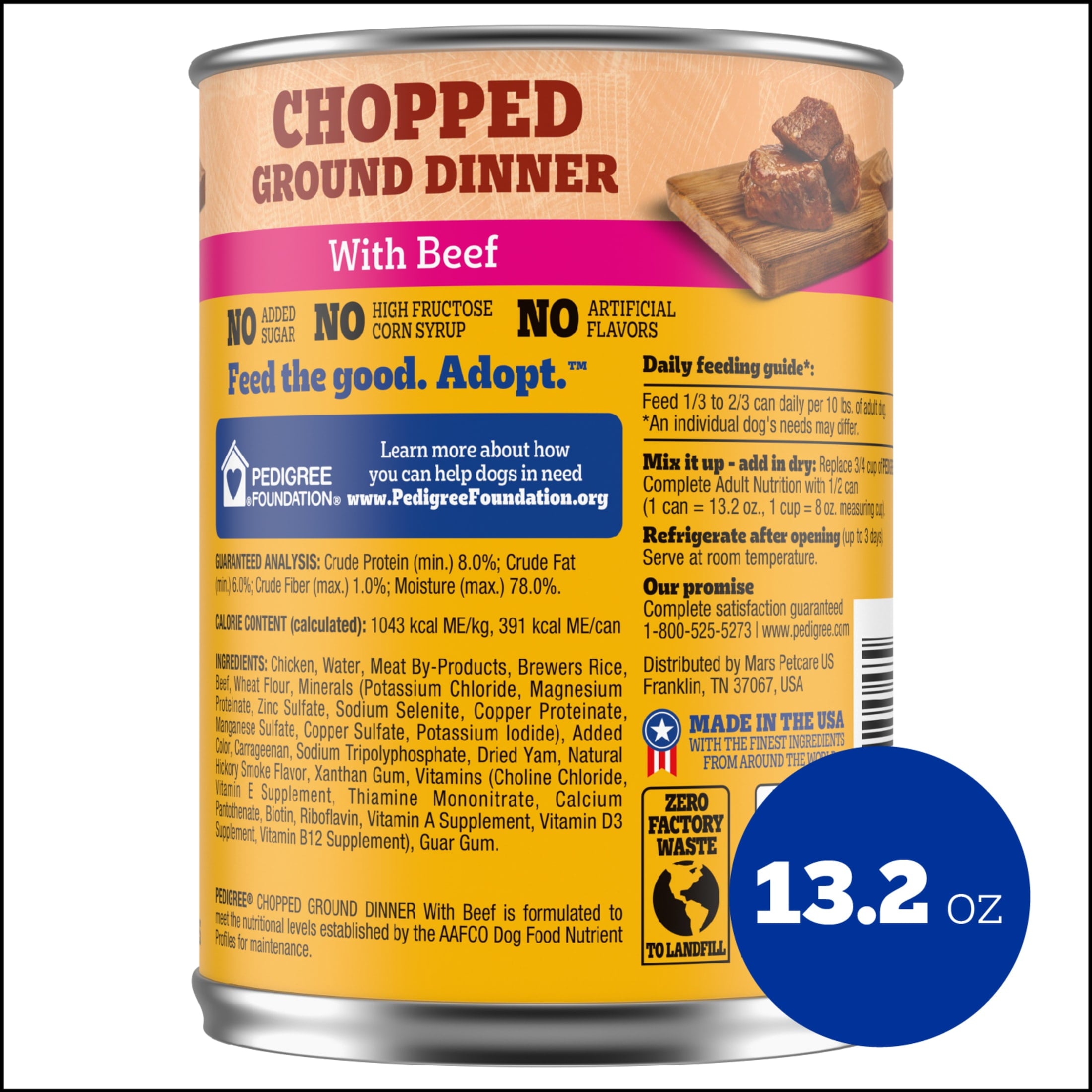 Pedigree Chopped Ground Dinner Wet Dog Food With Beef - Canned Dog Food, 13.2 oz. Cans, 12 Count - 3-Pack