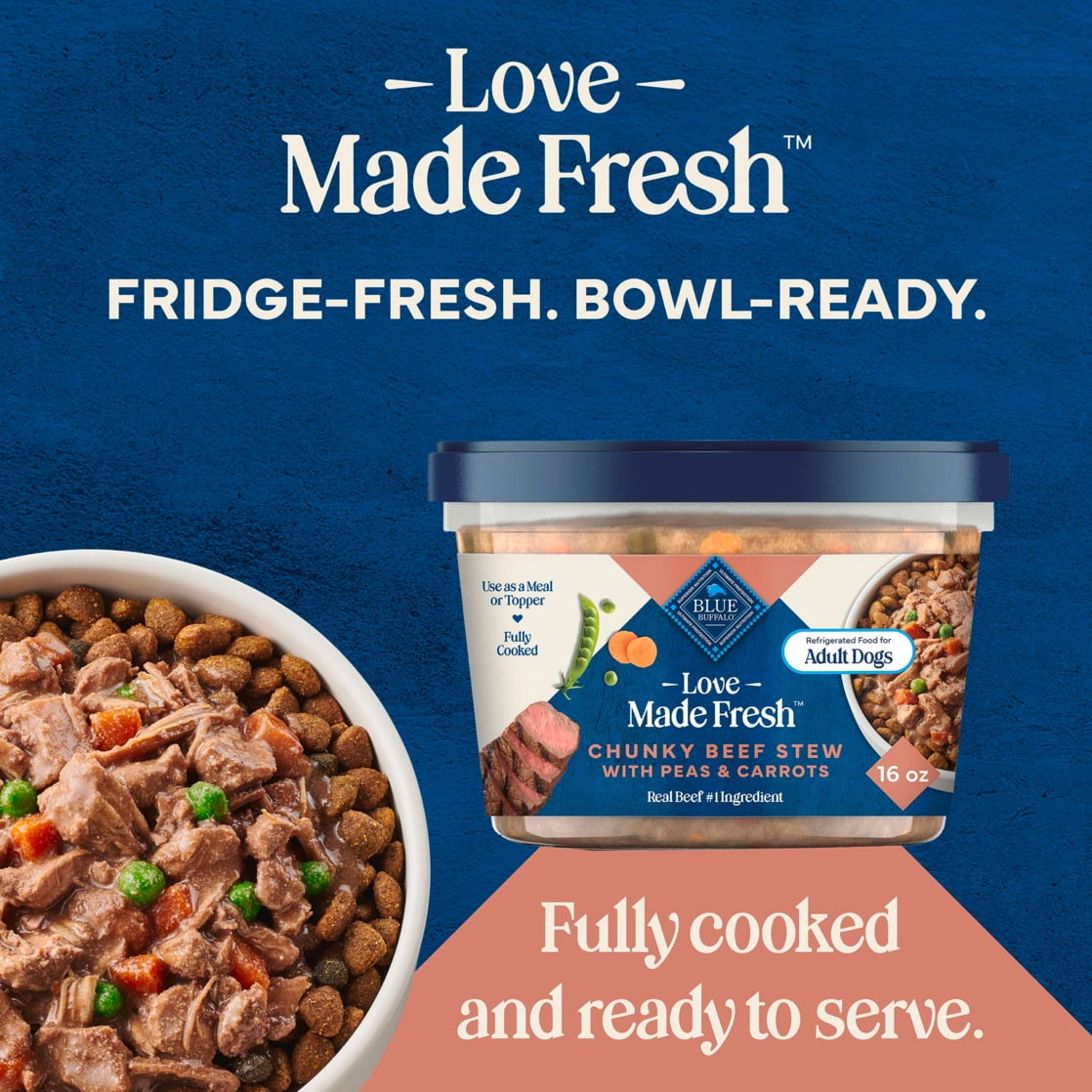 Blue Buffalo Love Made Fresh Dog Food - Refrigerated, Chunky Beef Stew, 1-lb Tub