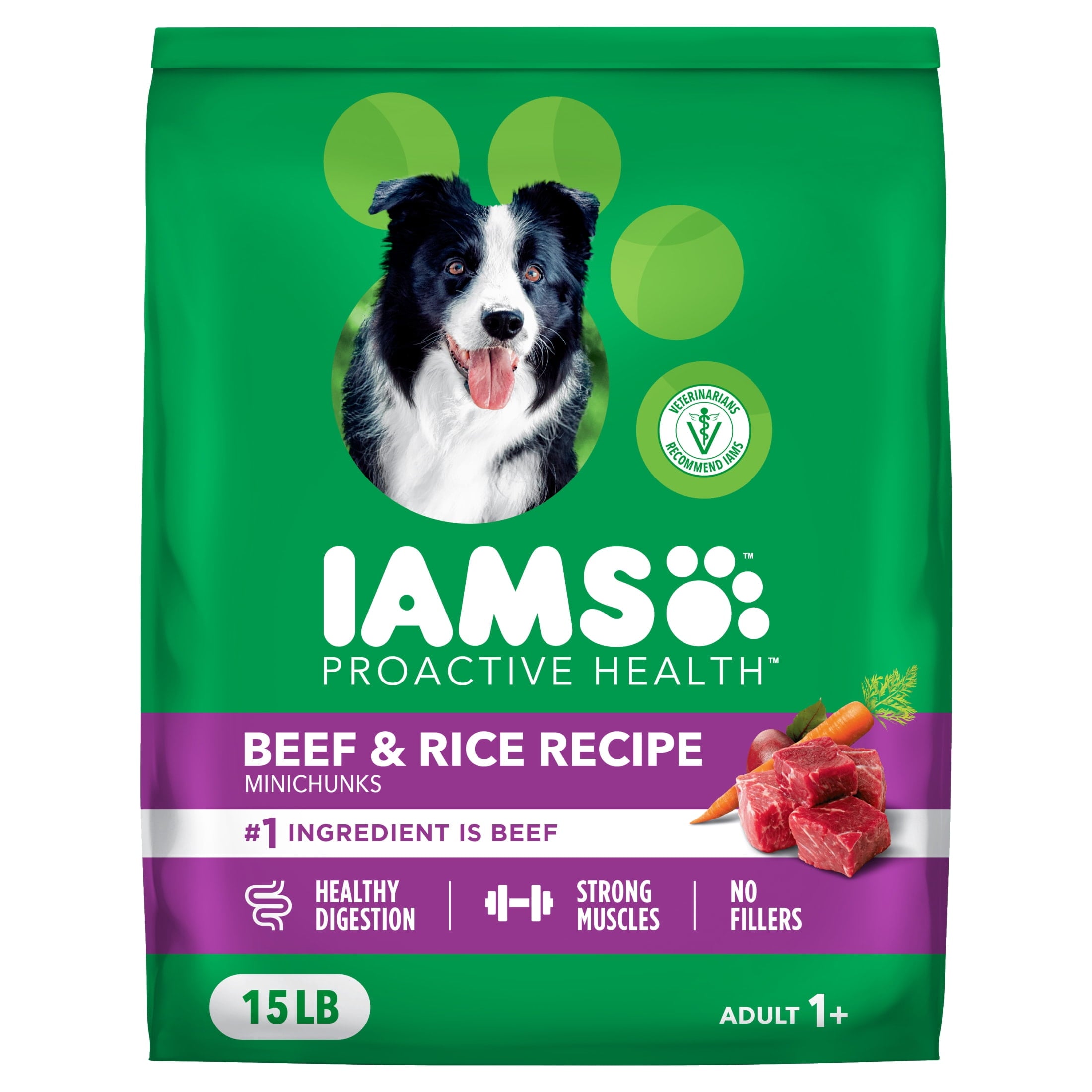 IAMS Proactive Health Dry Dog Food - Adult Dog Food Dry Recipe, Beef & Rice Recipe, 15 lb. Bag