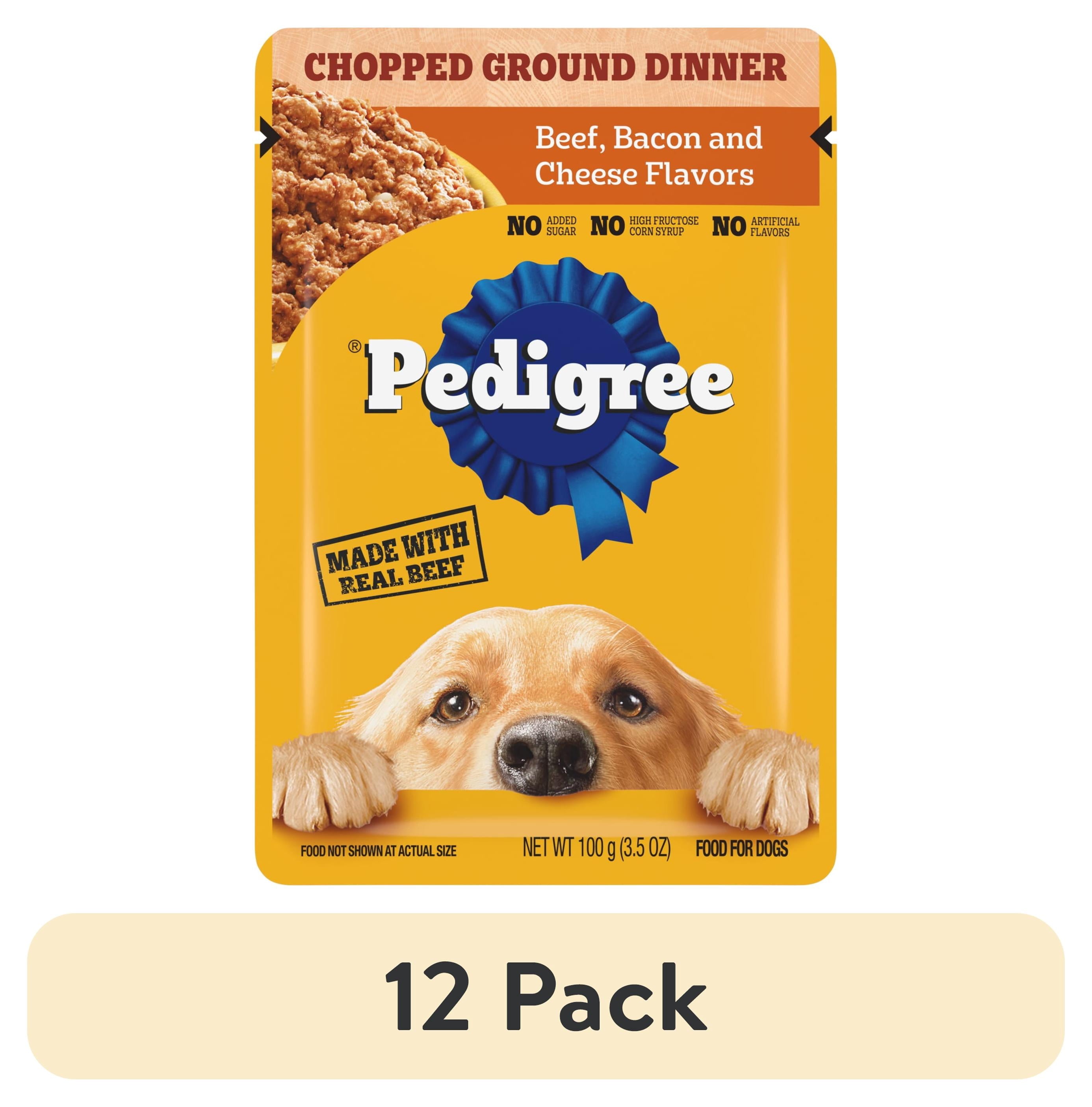 Pedigree Chopped Ground Dinner Beef - Bacon & Cheese Flavors Adult Soft Wet Dog Food, 3.5 Oz Pouches - 12-Pack
