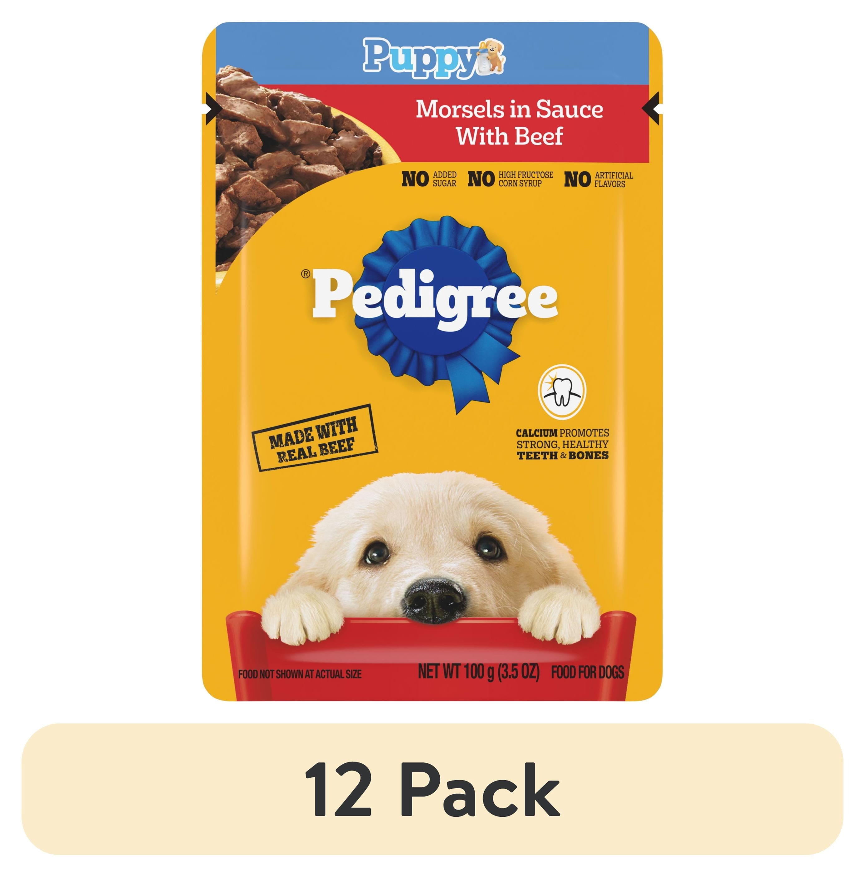 Pedigree Puppy Food Morsels in Sauce - Wet Dog Food Pouches, Beef Flavor, 3.5 oz. Pouches - 12-Pack