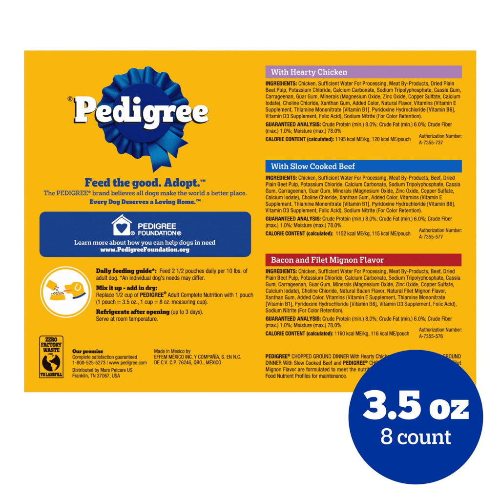 Pedigree Chopped Ground Dinner Slow Cooked Beef Variety Pack Wet Dog Food - (18) 3.5 Oz Pouches - 2-Pack