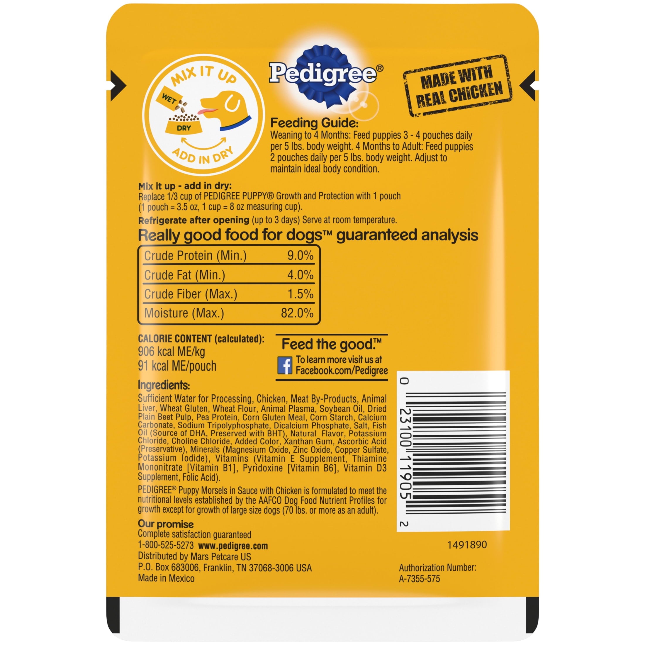 Pedigree Puppy Food Morsels in Sauce - Wet Dog Food, Chicken Flavor, 3.5 oz. Pouches