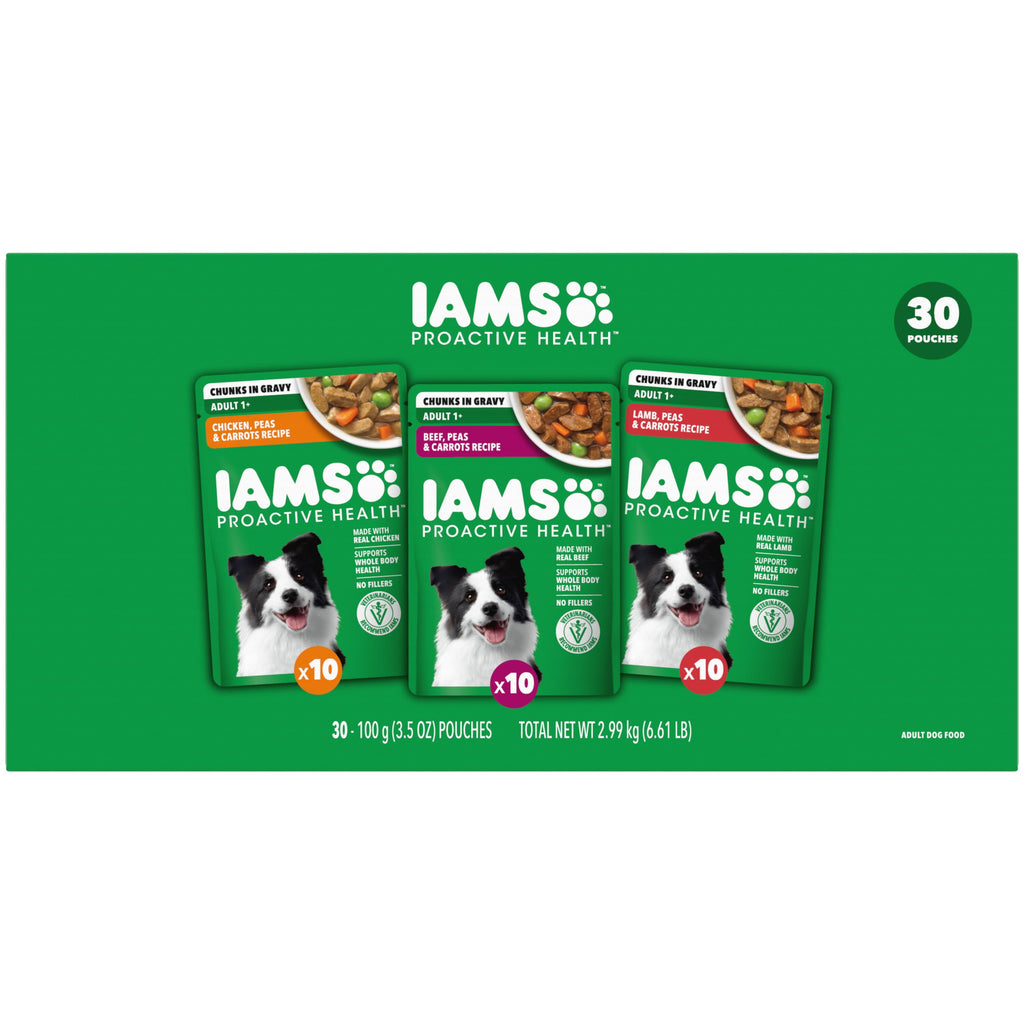 IAMS Proactive Health Core Pouch - 30 Count (10 x Chicken - 10 x Beef, 10 x Lamb)