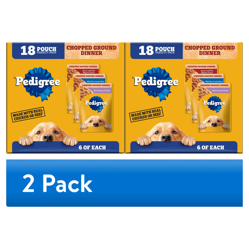 Pedigree Chopped Ground Dinner Slow Cooked Beef Variety Pack Wet Dog Food - (18) 3.5 Oz Pouches - 2-Pack