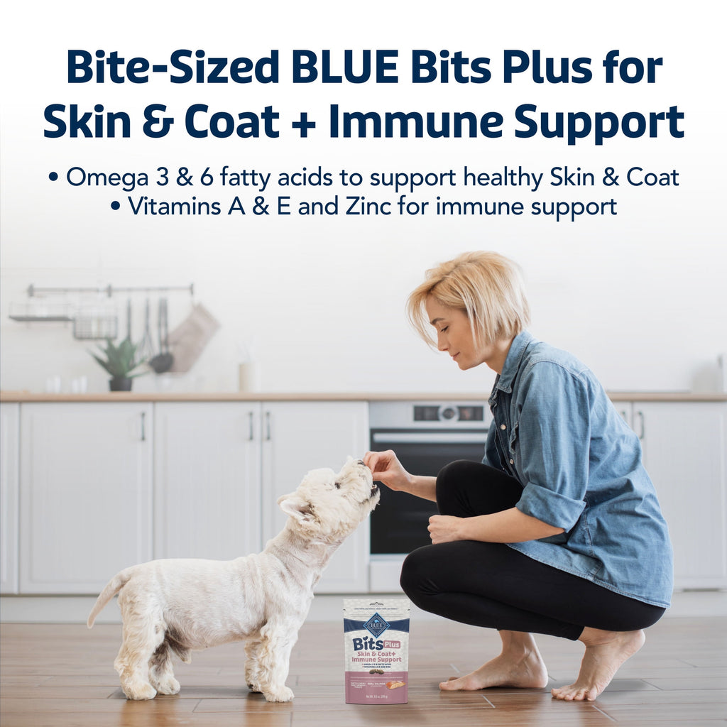 Blue Buffalo BLUE Bits Plus Skin & Coat and Immune Support Daily Benefit Dog Treats - Soft & Chewy Salmon Morsels, 9.5-oz. Bag