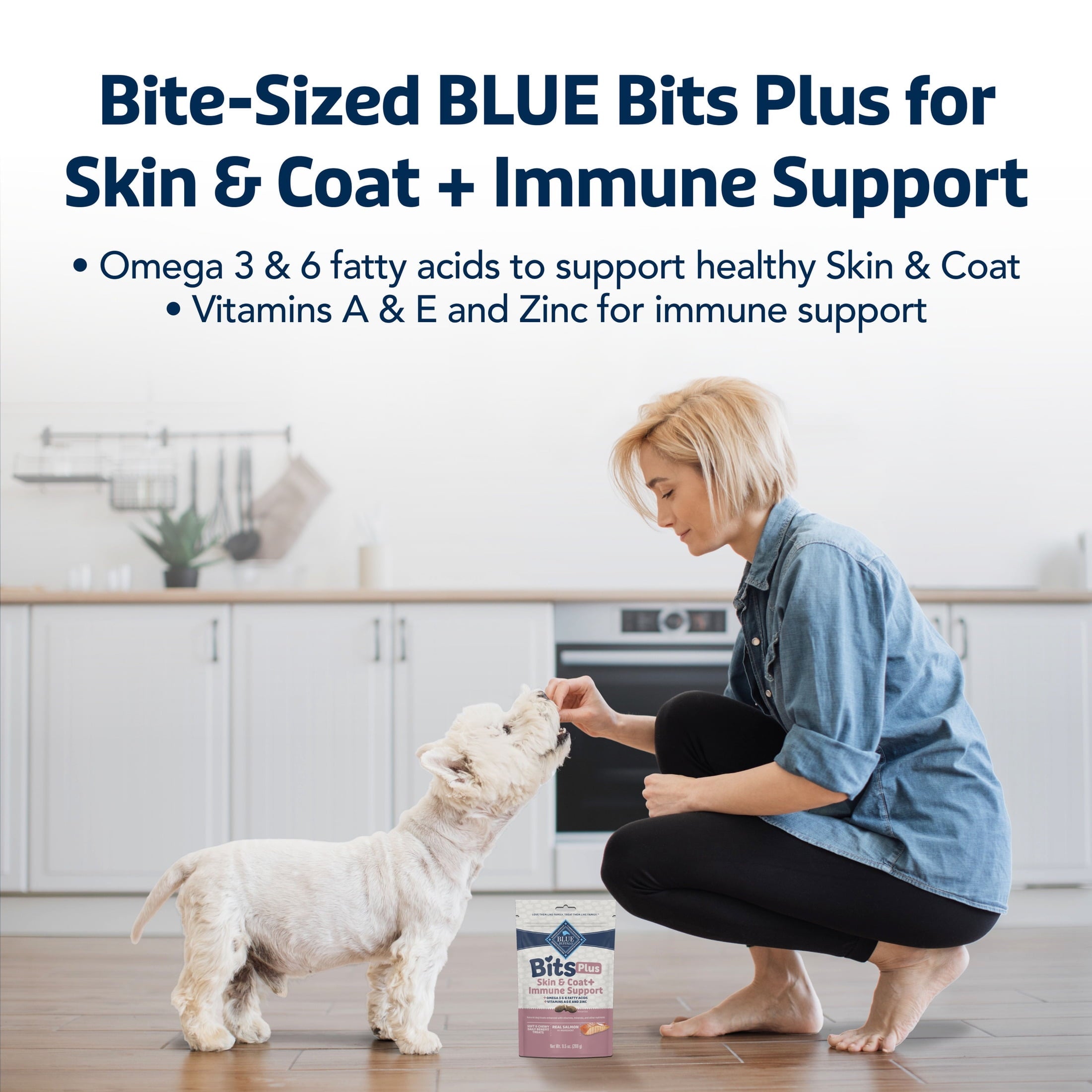 Blue Buffalo BLUE Bits Plus Skin & Coat and Immune Support Daily Benefit Dog Treats - Soft & Chewy Salmon Morsels, 9.5-oz. Bag