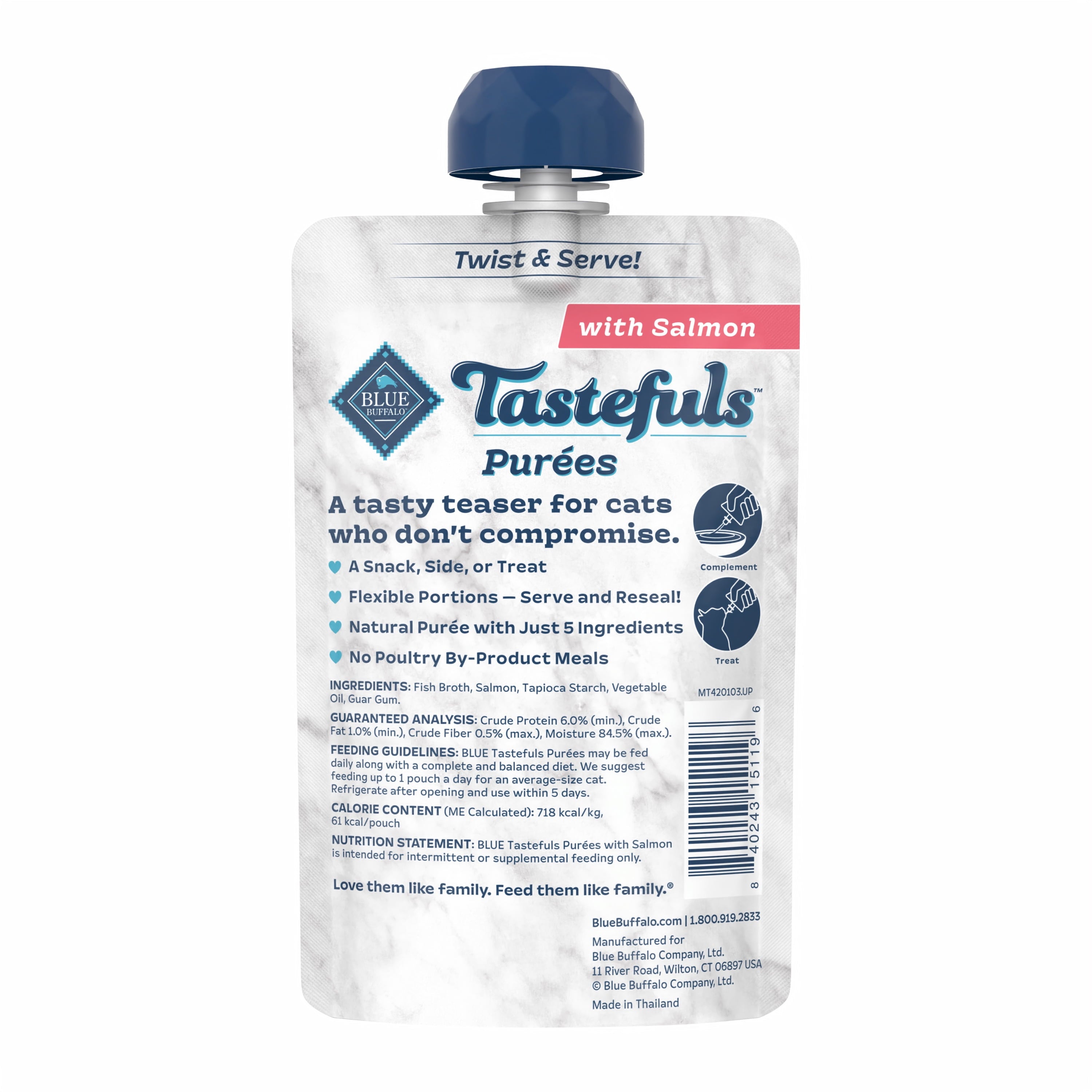 Blue Buffalo Tastefuls Adult Cat Natural Purees - Salmon 3-oz Resealable Twist Cap Pouch