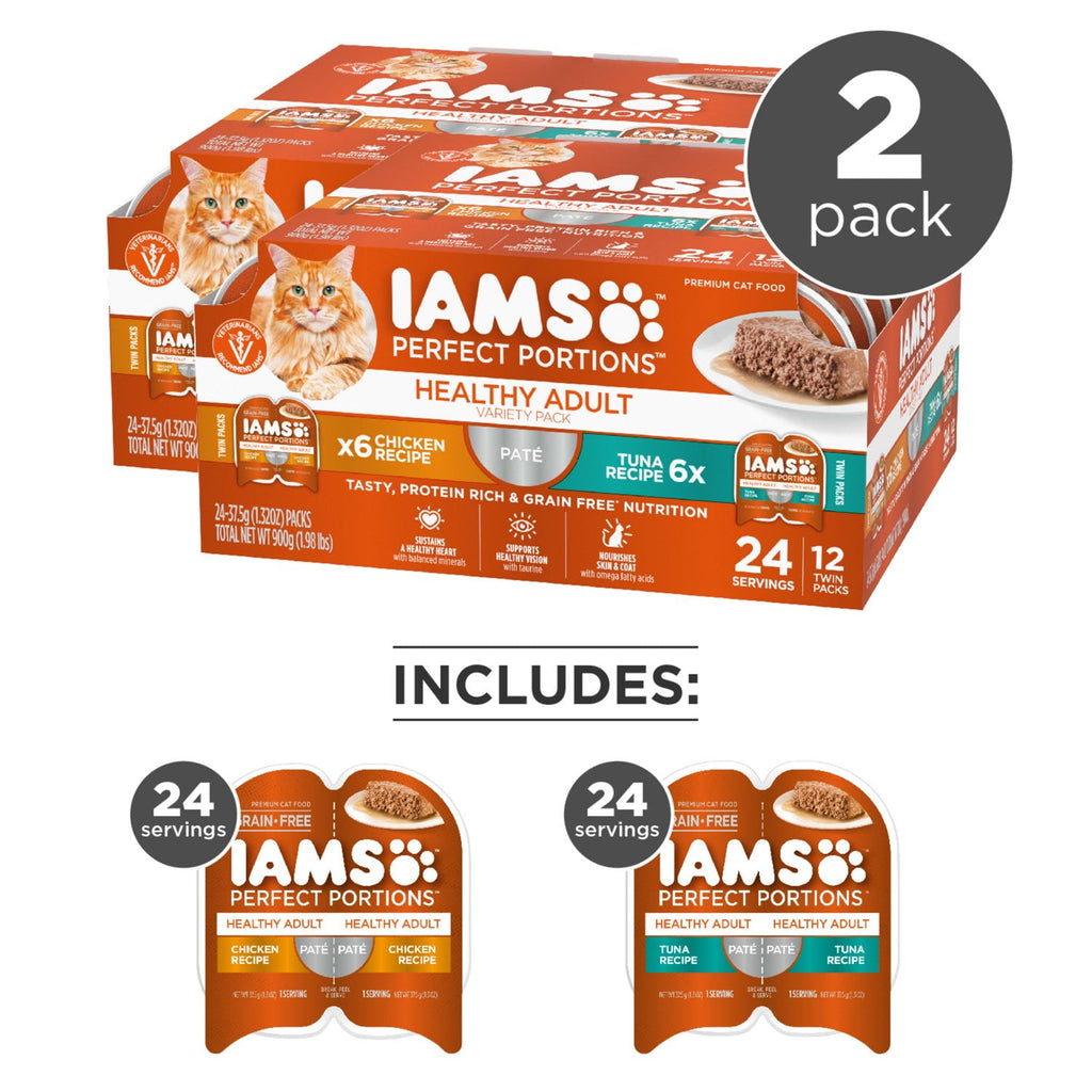Iams Perfect Portions Grain Free Wet Cat Food Variety Pack - 1.32 Oz Trays, 12 Pack