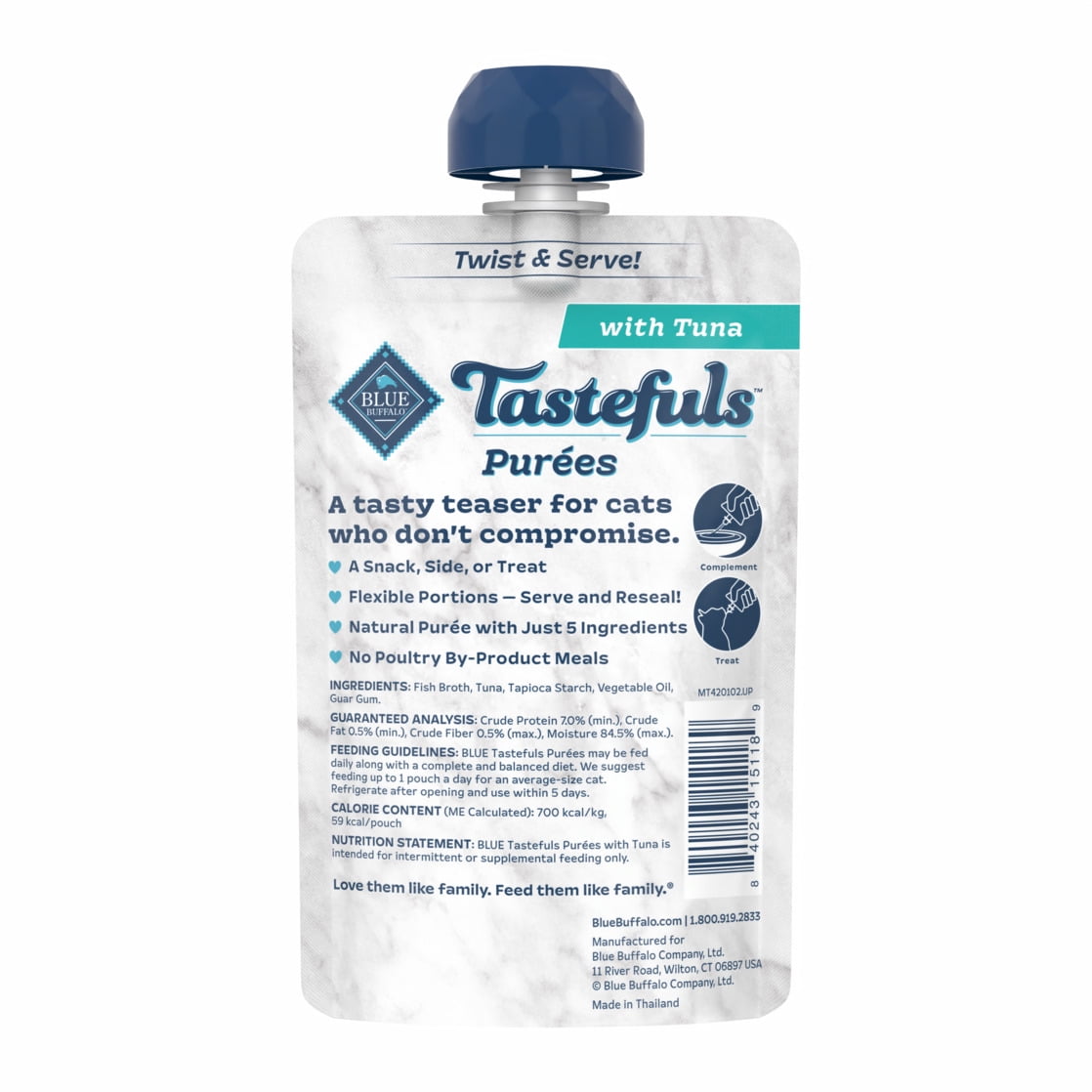 Blue Buffalo Tastefuls Adult Cat Natural Purées - Tuna 3-oz Resealable Twist Cap Pouch