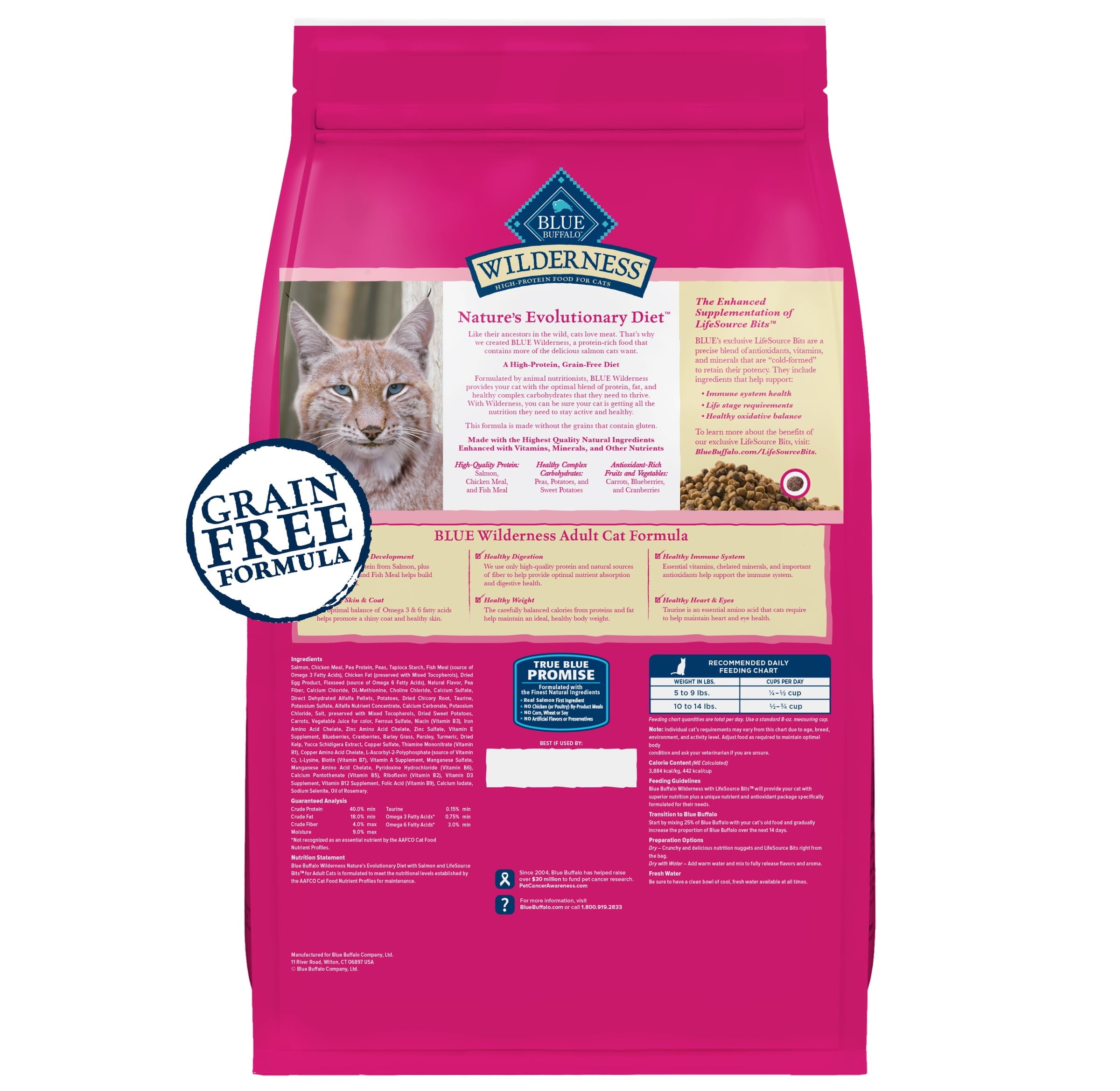 Blue Buffalo Wilderness Natural High Protein Dry Food for Adult Cats - Salmon, 4-lb Bag