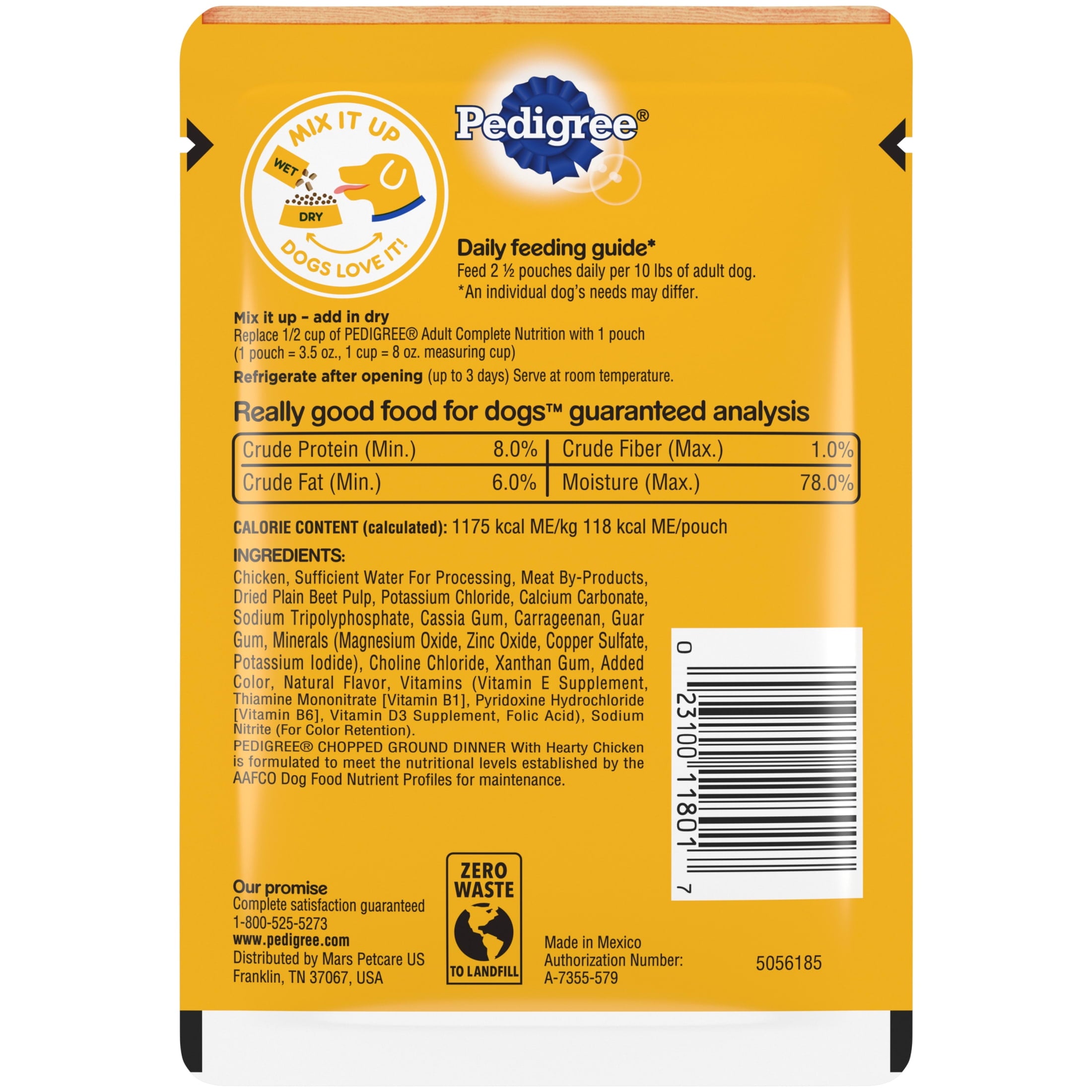 Pedigree Chopped Ground Dinner Wet Dog Food with Hearty Chicken - 3.5 oz Pouch