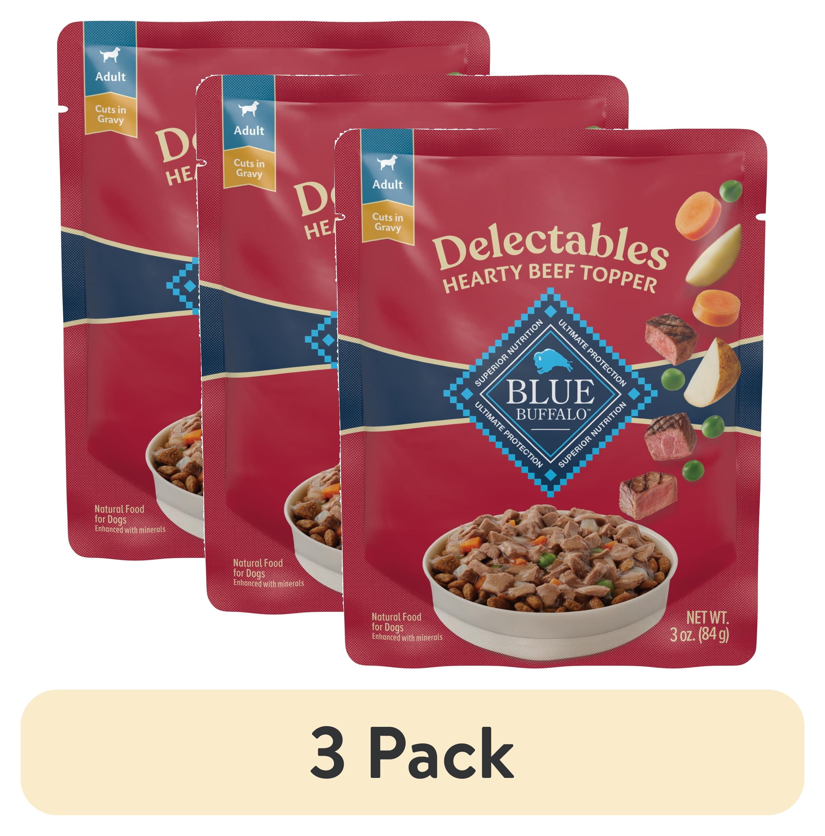 Blue Buffalo Delectables Natural Wet Dog Food Toppers - Hearty Beef, 3-oz Pouch - 3-Pack