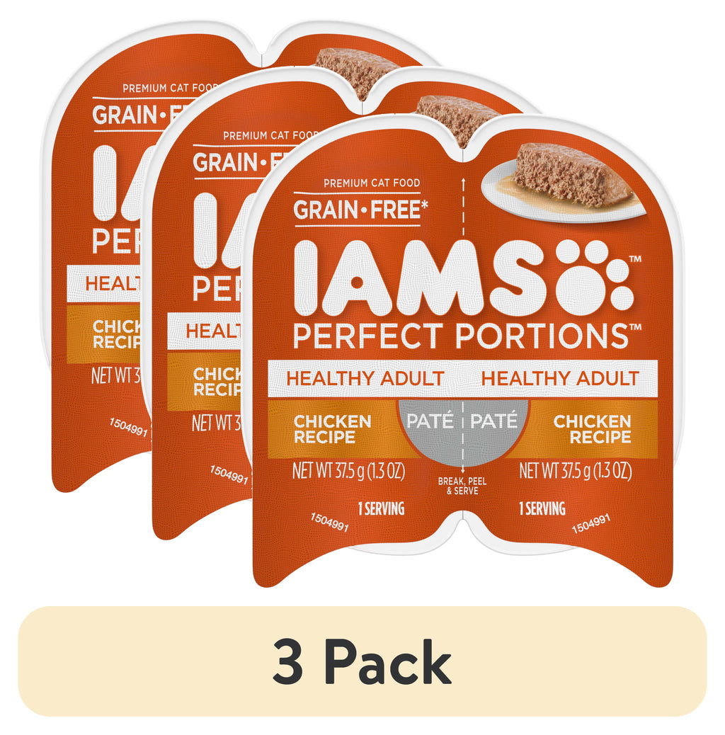 IAMS PERFECT PORTIONS Healthy Adult Grain Free Wet Cat Food Pat© - Chicken Recipe, 2.6 oz. Easy Peel Twin-Pack Tray - 3-Pack