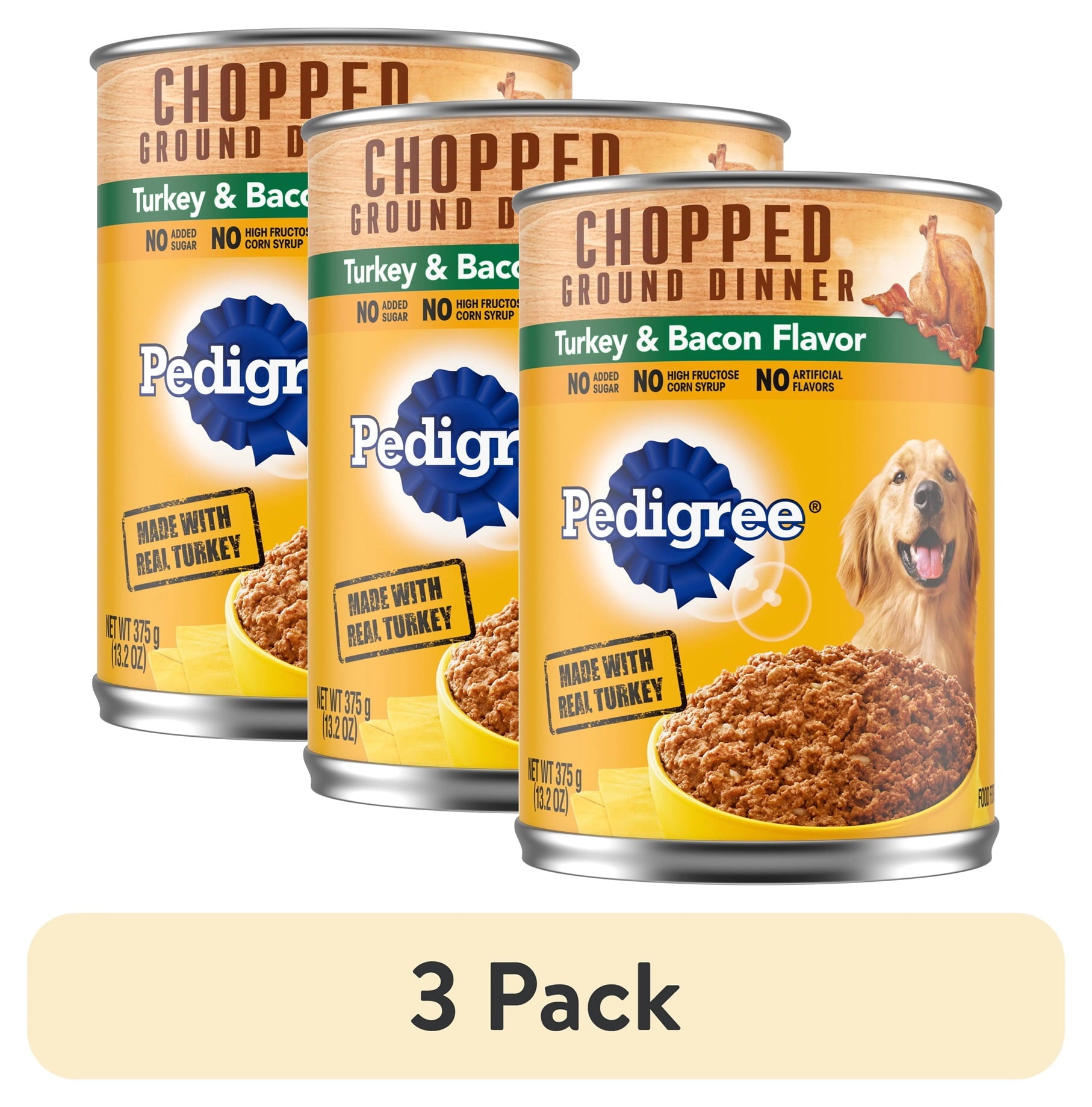 Pedigree Chopped Ground Dinner Turkey & Bacon Flavor Adult Soft Wet Dog Food - (12) 13.2 Oz Cans - 3-Pack