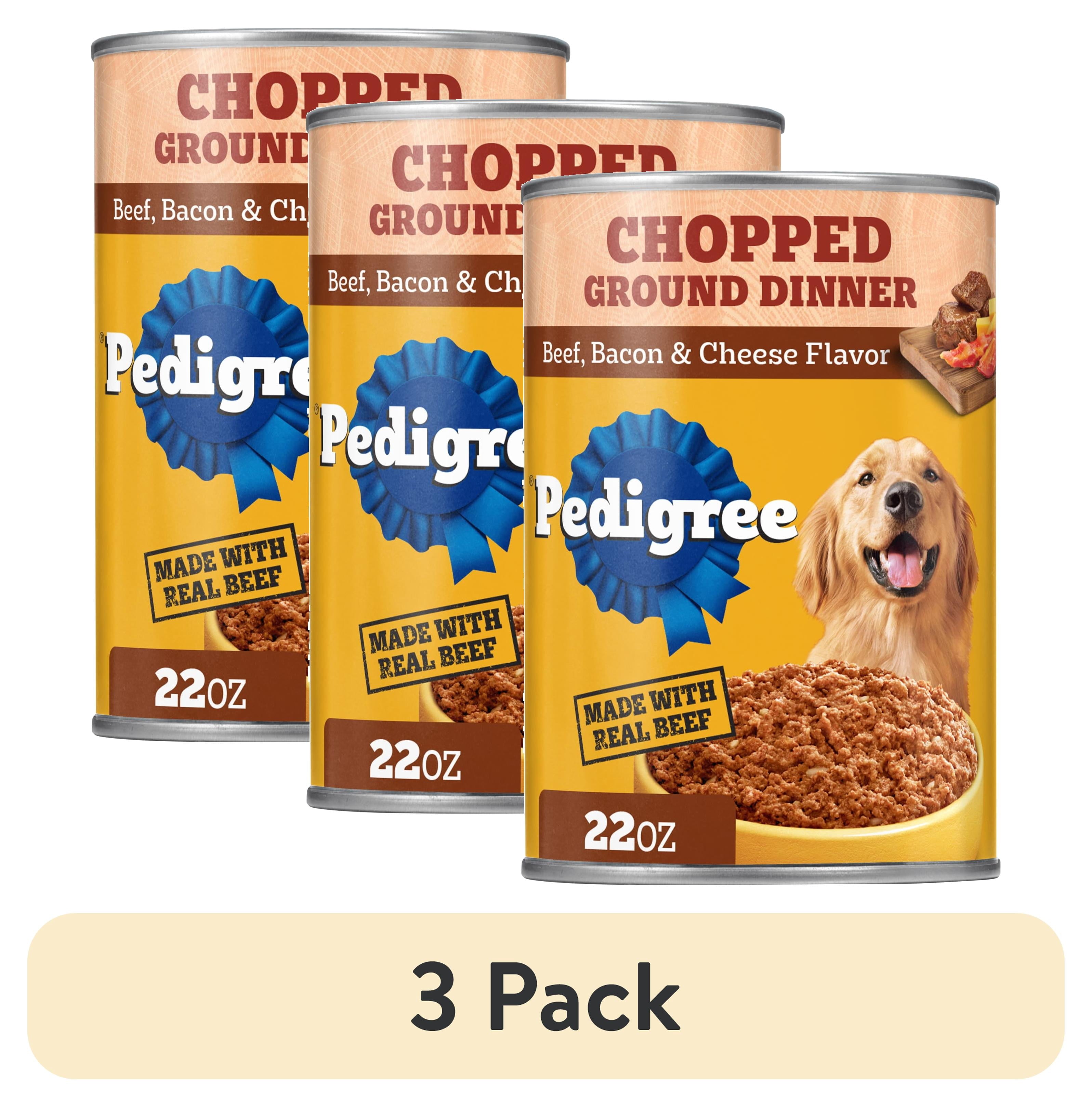 Pedigree Chopped Ground Dinner Beef Bacon & Cheese Flavor Adult Wet Dog Food - (12) 22 Oz Cans - 3-Pack