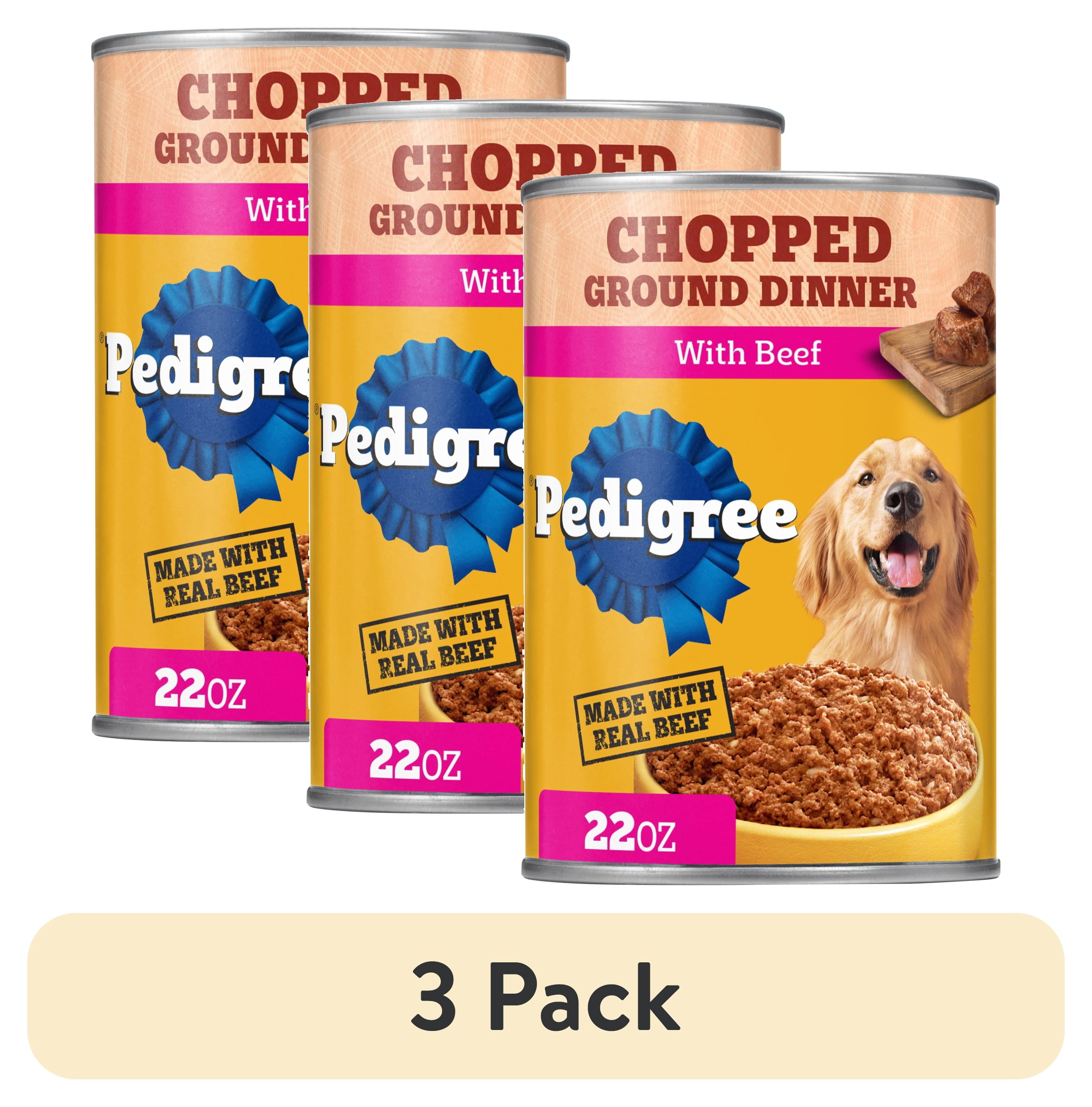 Pedigree Chopped Ground Dinner Soft Wet Dog Food With Beef - Canned Dog Food, 22 oz. Cans, 12 Count - 3-Pack