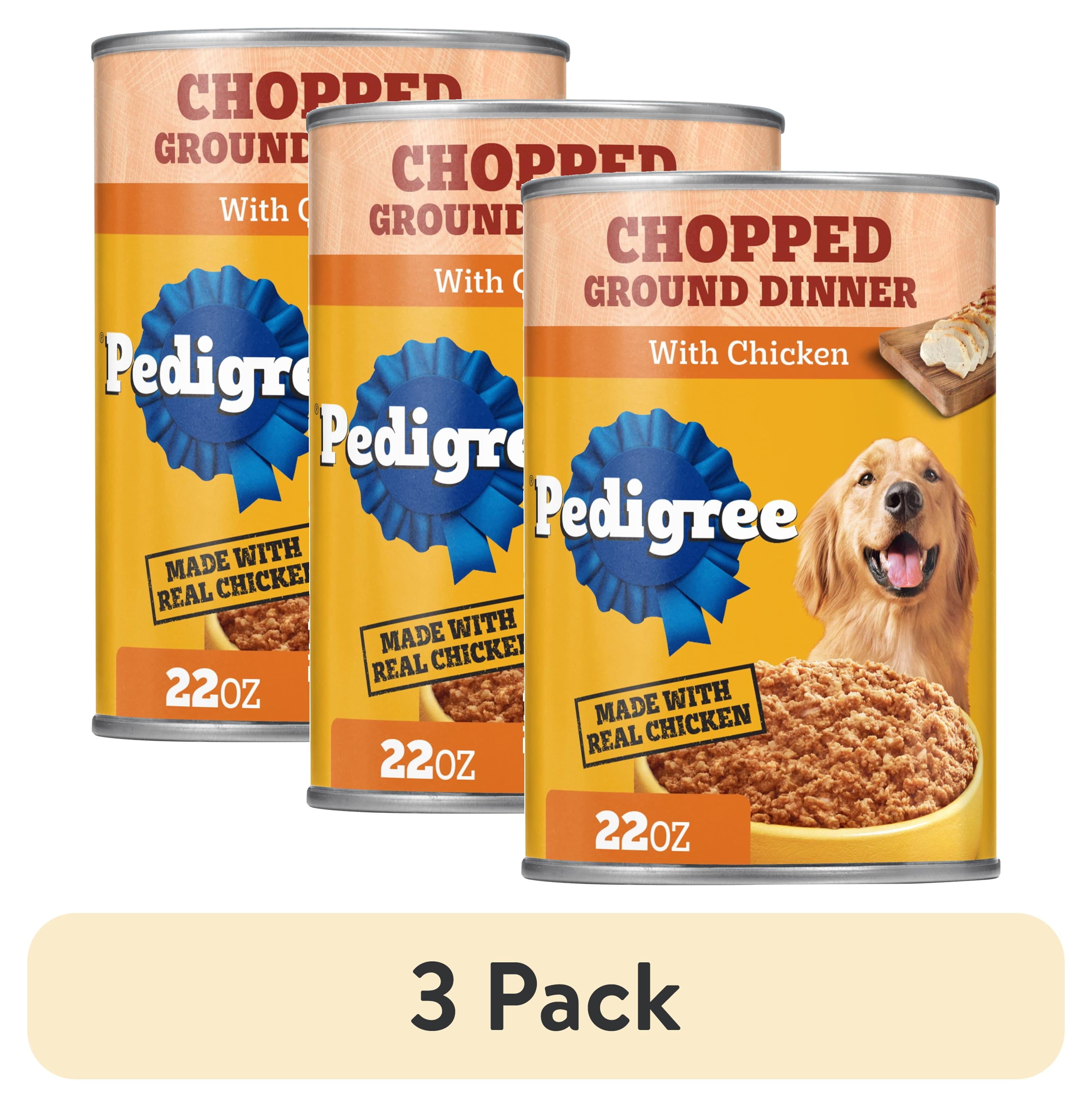 Pedigree Chopped Ground Dinner Wet Dog Food With Chicken - Canned Dog Food, 22 oz. Can - 3-Pack