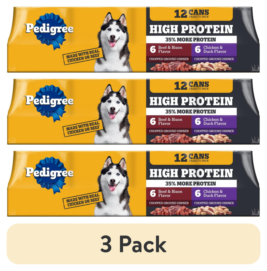 Pedigree High Protein Chicken Duck & Beef Bison Flavor Wet Dog Food Variety Pack (12) 13.2 Oz Cans - 3-Pack