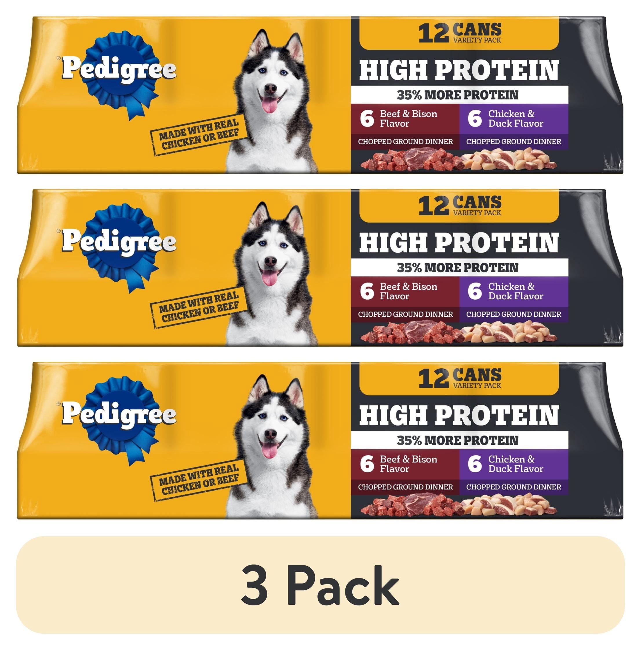 Pedigree High Protein Chicken Duck & Beef Bison Flavor Wet Dog Food Variety Pack (12) 13.2 Oz Cans - 3-Pack