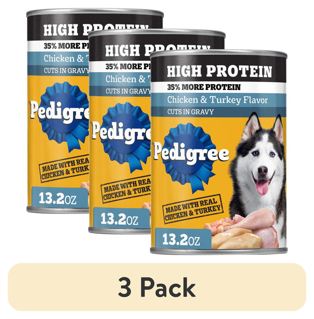 Pedigree High Protein Chicken & Turkey Flavor In Gravy Adult Soft Wet Dog Food - (12) 13.2 oz Cans - 3-Pack