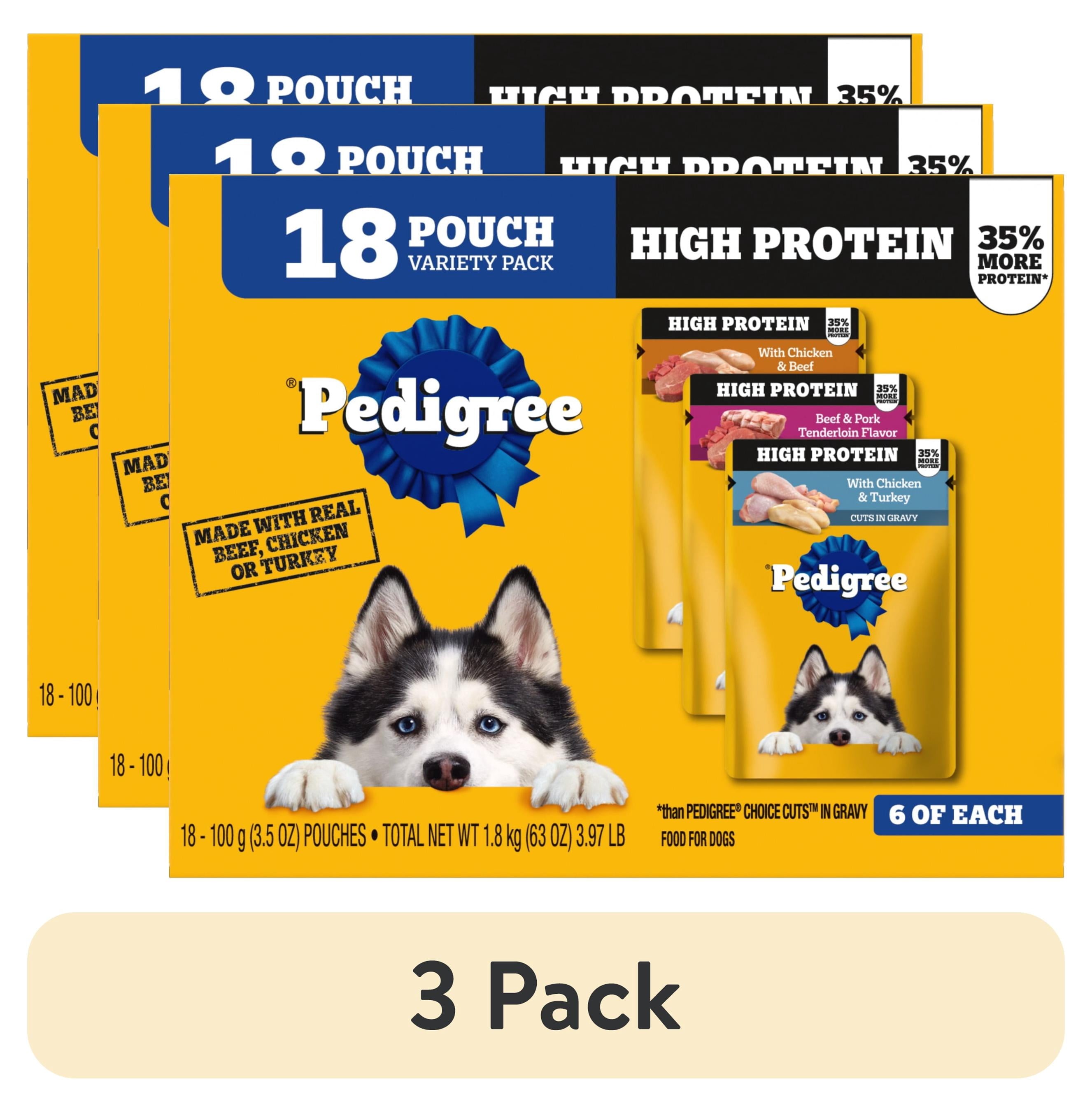 Pedigree High Protein Dog Food Wet Variety Pack Pouches - 3.5 oz. Pouches, 18 Count - 3-Pack