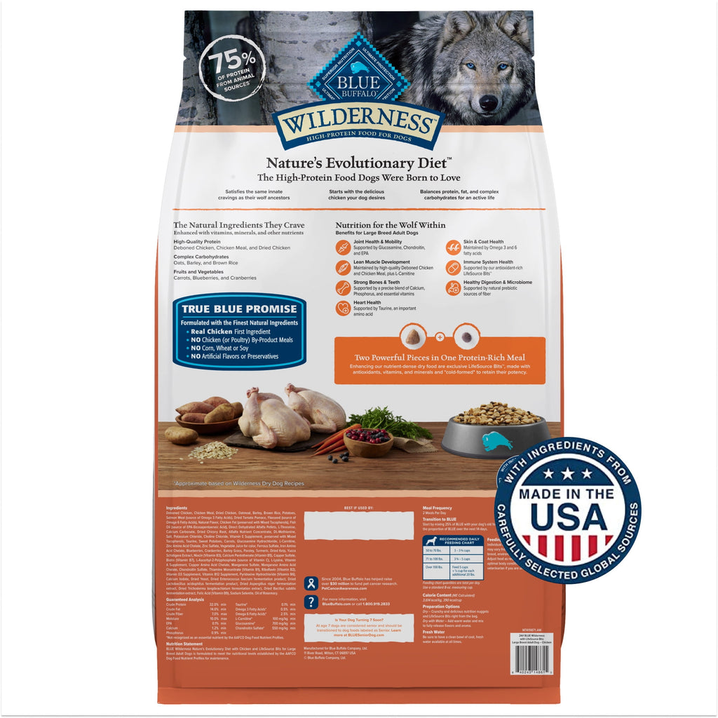 Blue Buffalo Wilderness Large Breed Dry Dog Food Plus Wholesome Grains - Chicken, 24 lbs.