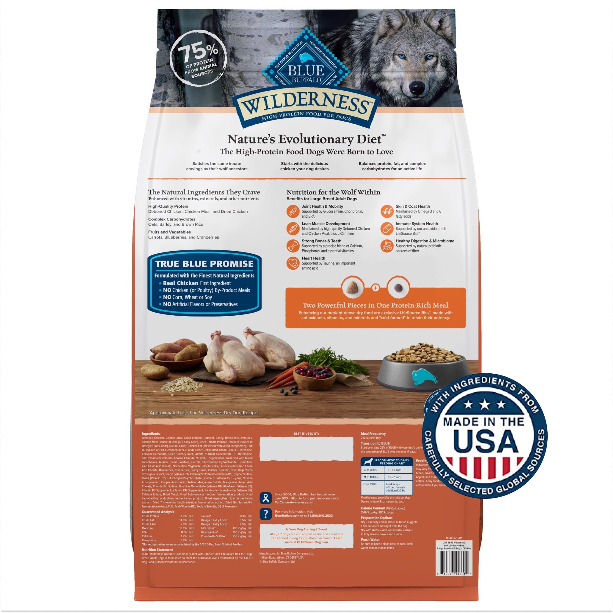 Blue Buffalo Wilderness Large Breed Dry Dog Food Plus Wholesome Grains - Chicken, 24 lbs.