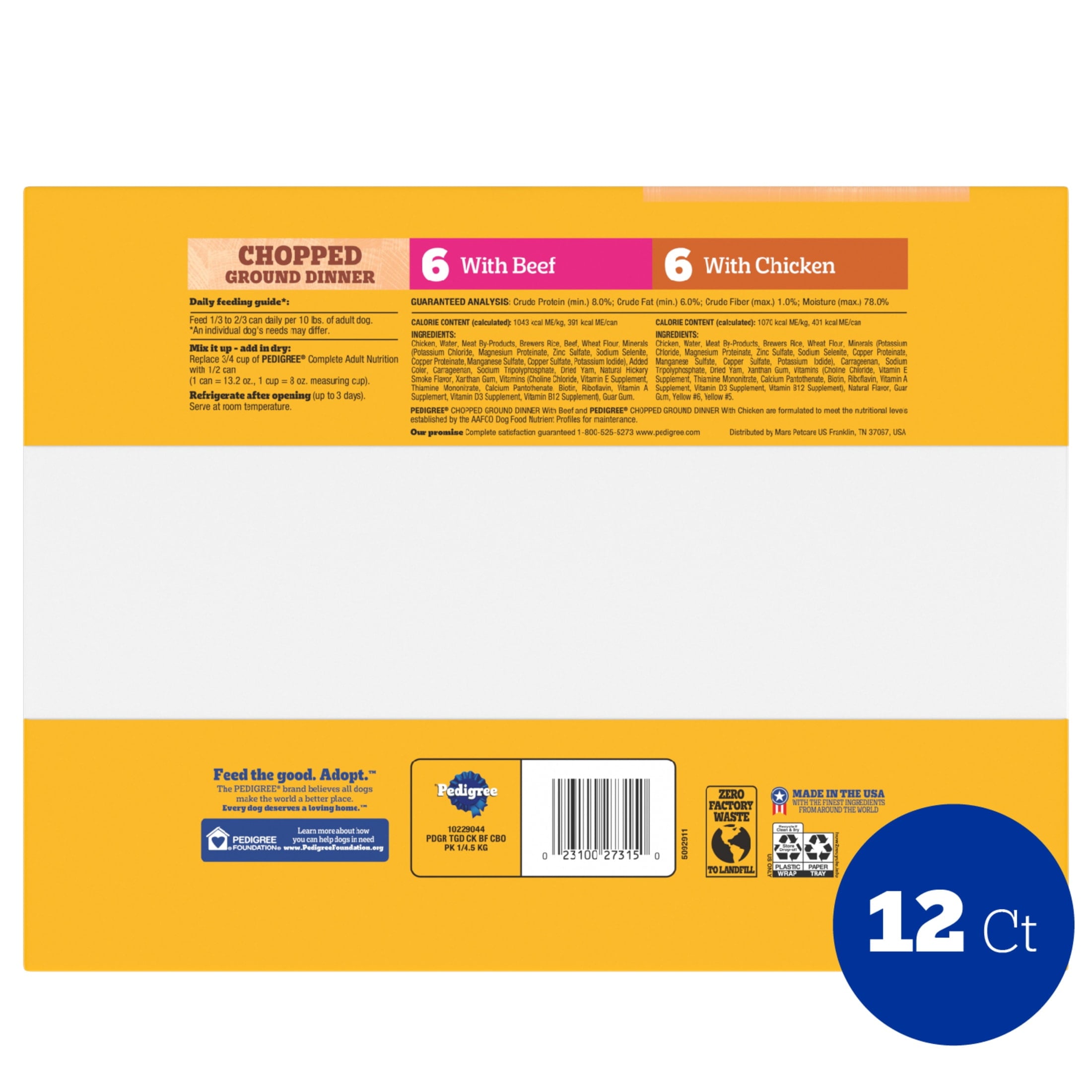 Pedigree Chopped Ground Dinner Chicken & Beef Variety Pack Wet Dog Food - (12) 13.2 Oz Cans - 4-Pack