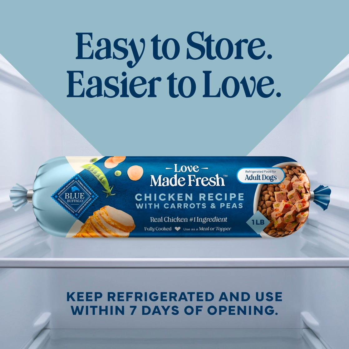 Blue Buffalo Love Made Fresh Dog Food - Refrigerated, Chicken Recipe, 1-lb Roll