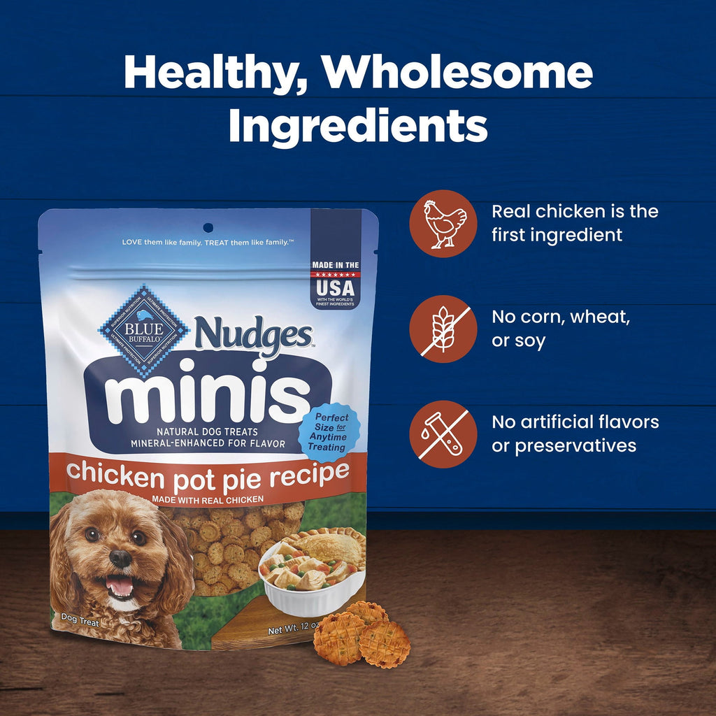 Blue Buffalo Nudges - Mini Dog Treats, Chicken Pot Pie Recipe, 12oz Bag