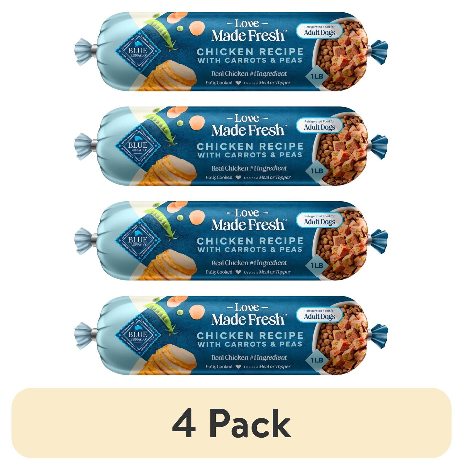 Blue Buffalo Love Made Fresh Dog Food - Refrigerated, Chicken Recipe, 1-lb Roll - 4-Pack