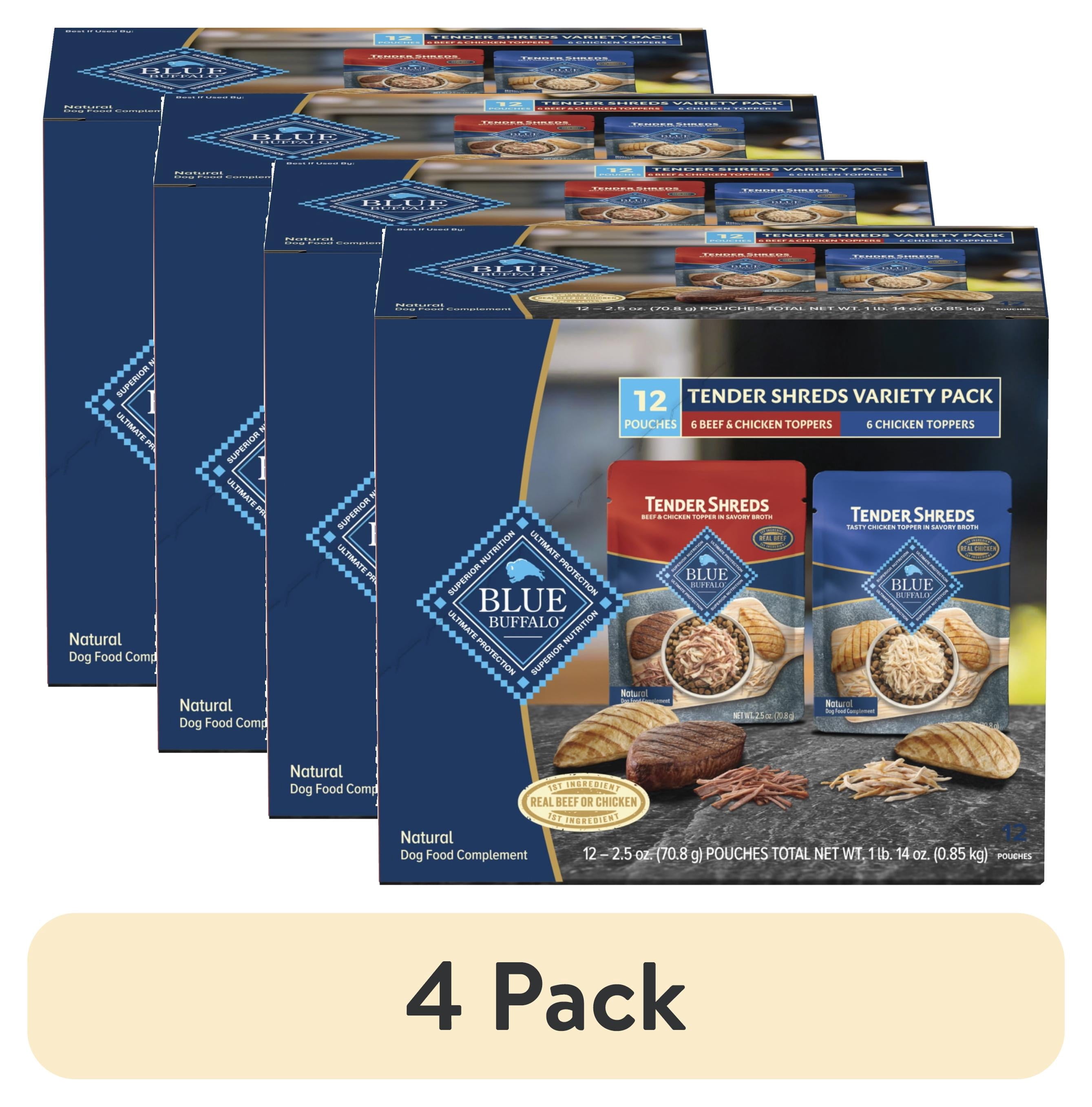 Blue Buffalo Tender Shreds Toppers - Natural Dog Food, 2.5-oz. Pouch, 12-Count Variety Pack - 4-Pack