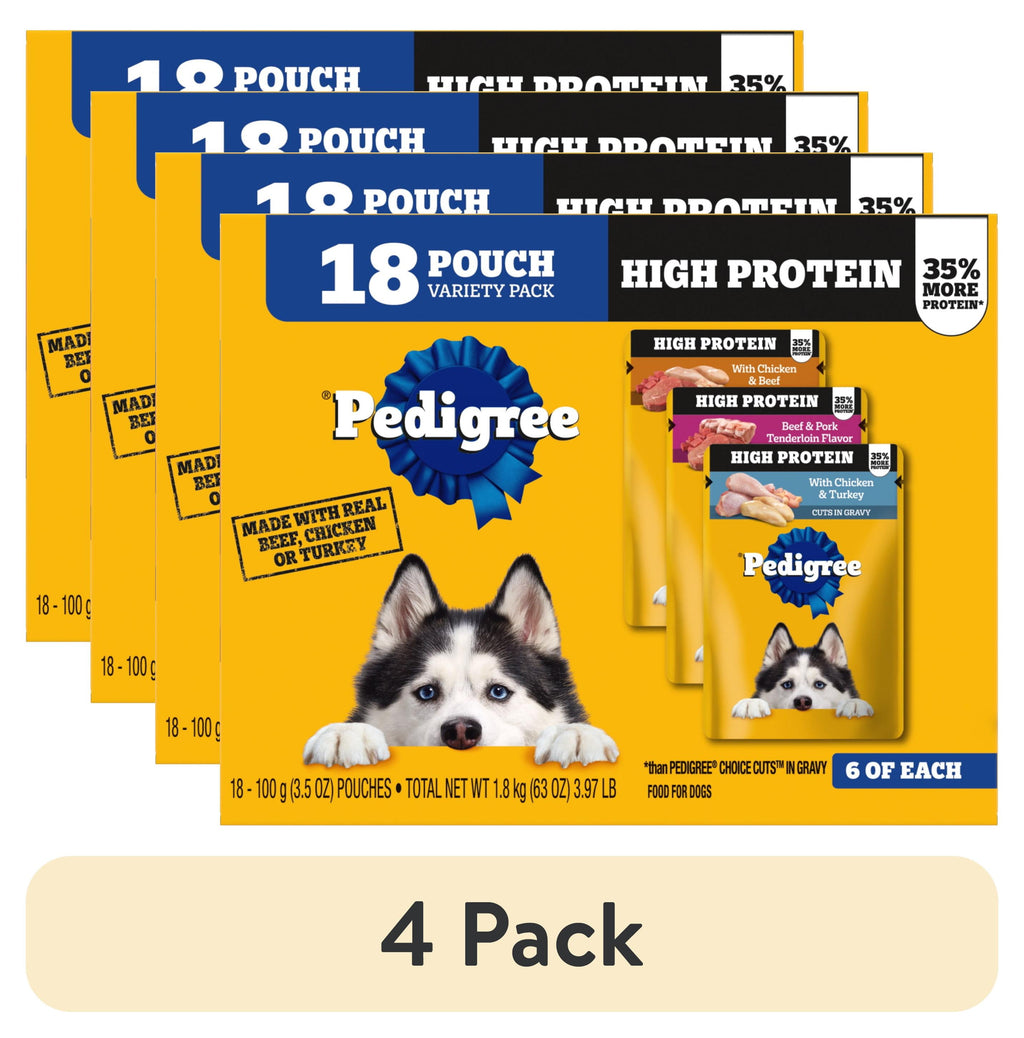 Pedigree High Protein Dog Food Wet Variety Pack Pouches - 3.5 oz. Pouches, 18 Count - 4-Pack