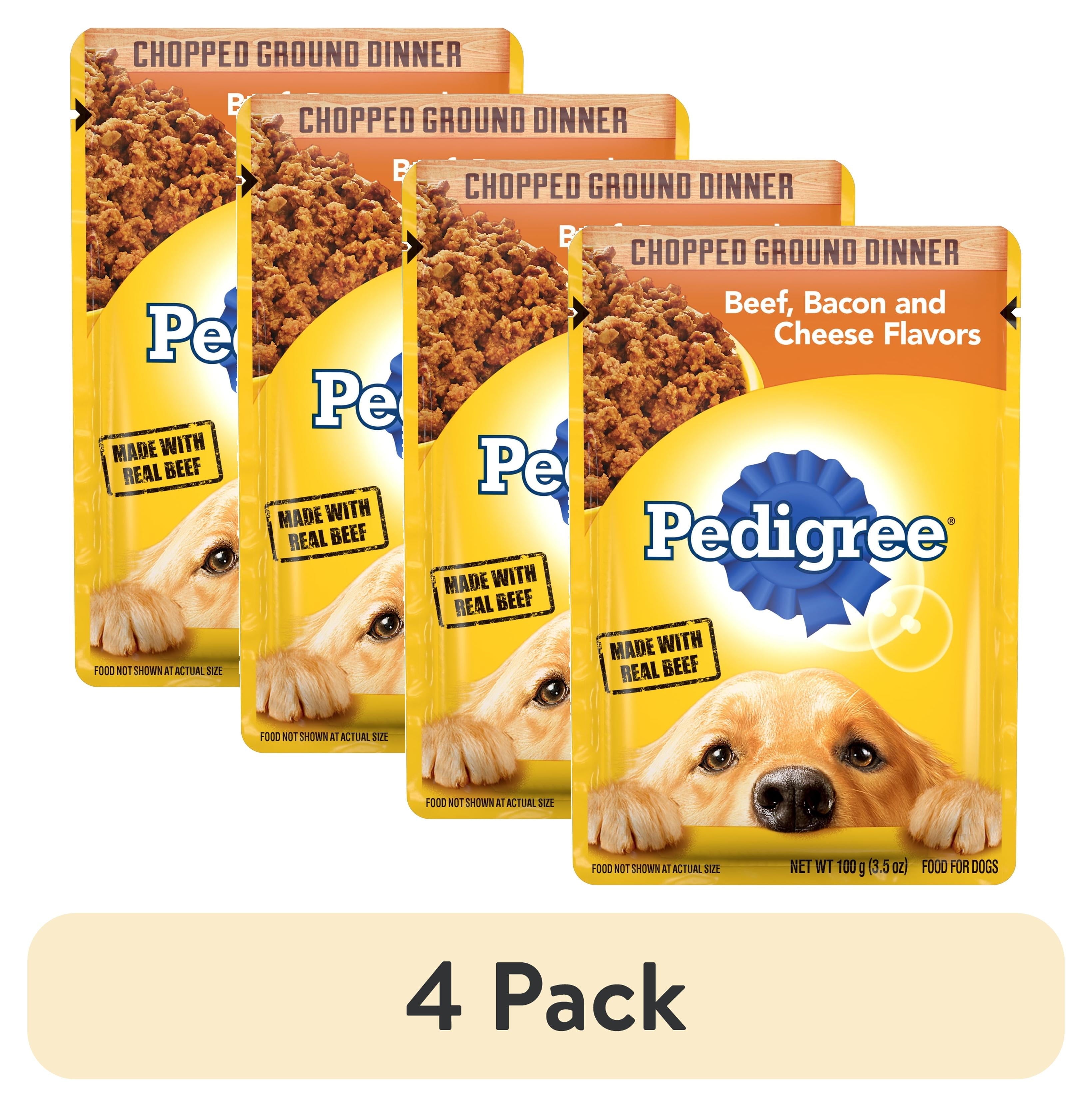 Pedigree Chopped Ground Dinner Beef - Bacon & Cheese Flavors Adult Soft Wet Dog Food, 3.5 Oz Pouches - 4-Pack