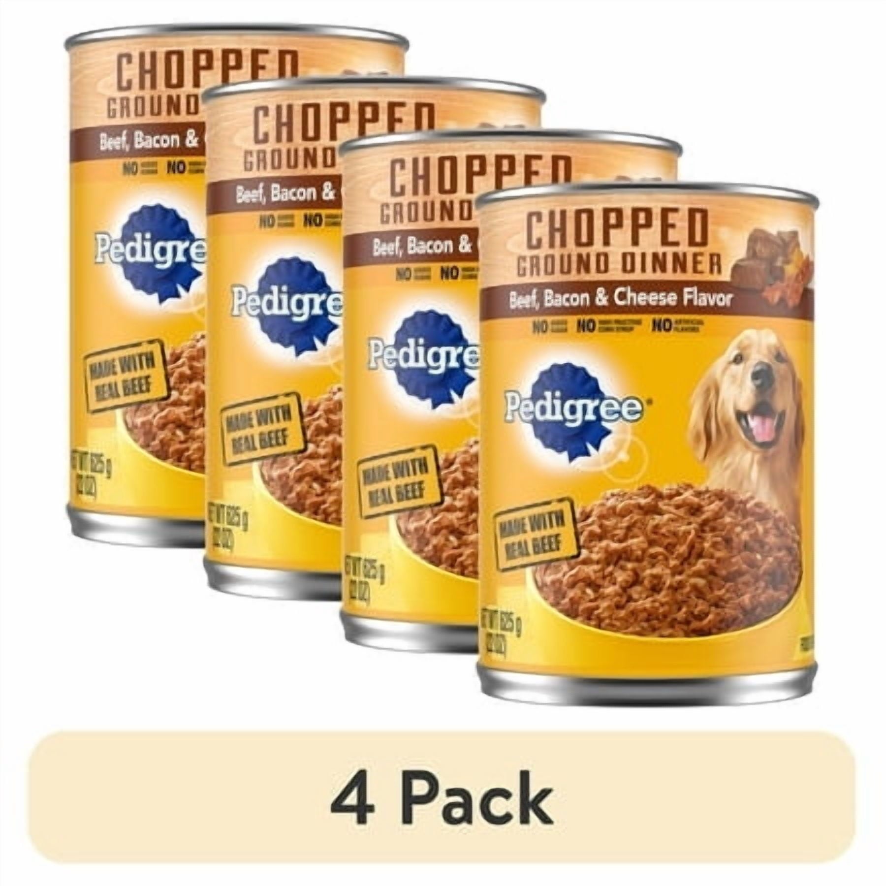 Pedigree Chopped Ground Dinner Beef Bacon & Cheese Flavor Adult Wet Dog Food - (12) 22 Oz Cans - 4-Pack