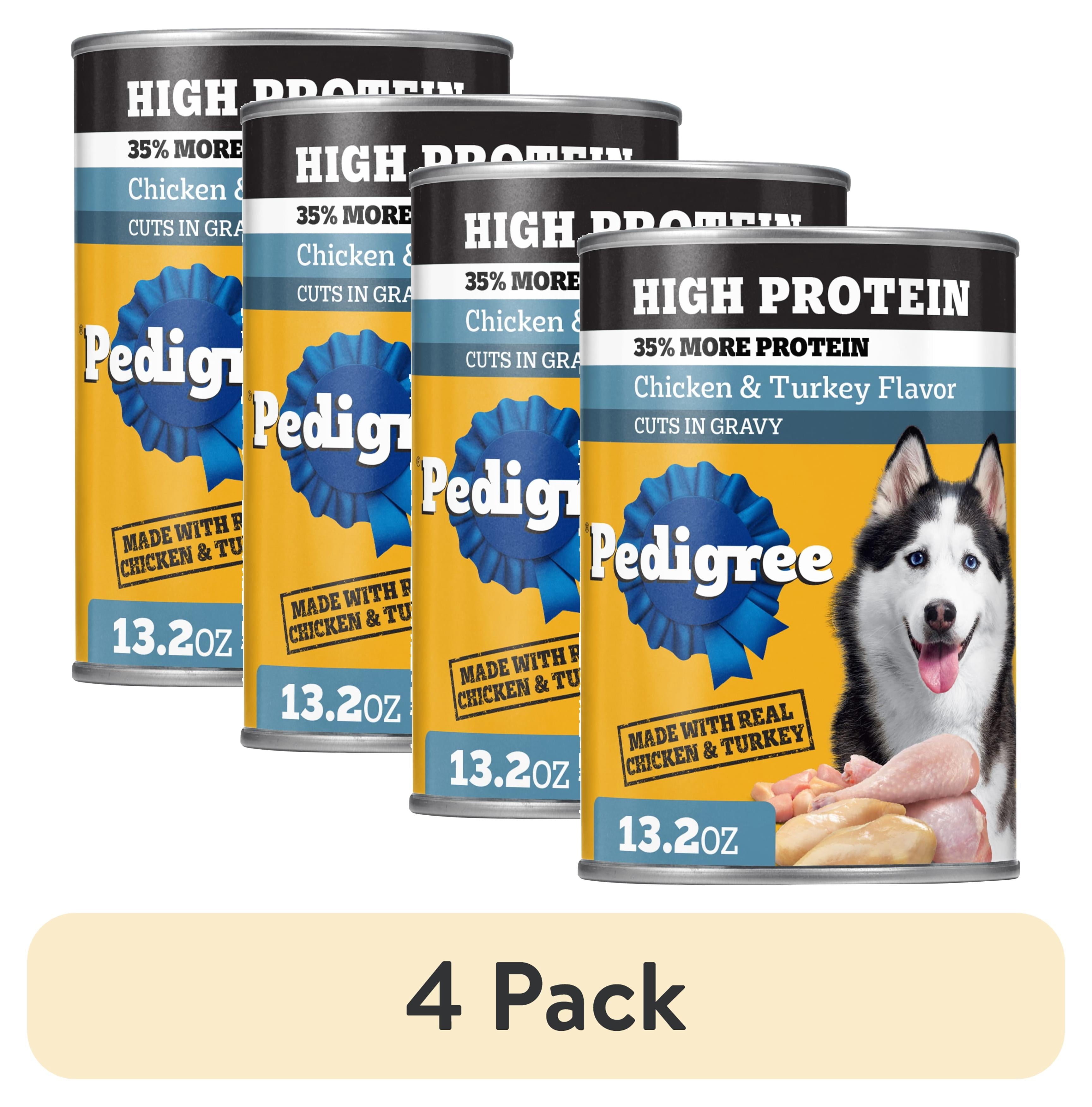 Pedigree High Protein Chicken & Turkey Flavor In Gravy Adult Soft Wet Dog Food - (12) 13.2 oz Cans - 4-Pack