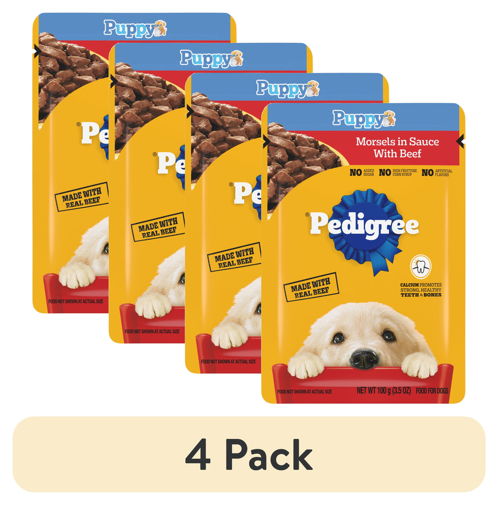 Pedigree Puppy Food Morsels in Sauce - Wet Dog Food Pouches, Beef Flavor, 3.5 oz. Pouches - 4-Pack
