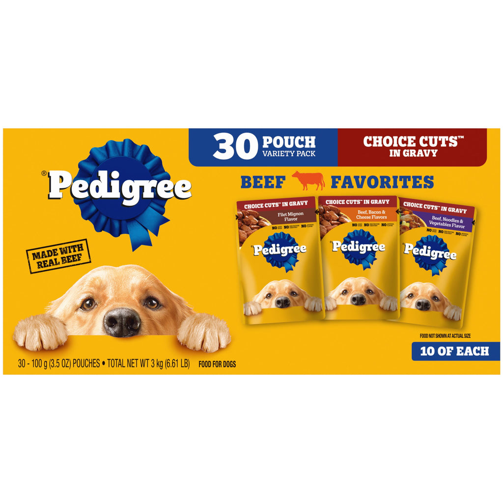 PEDIGREE Pouch - 30 Count Multi-pack Beef CIG (Filet Mignon, Beef/Noodle/Veg, Beef/Bacon/Cheese)
