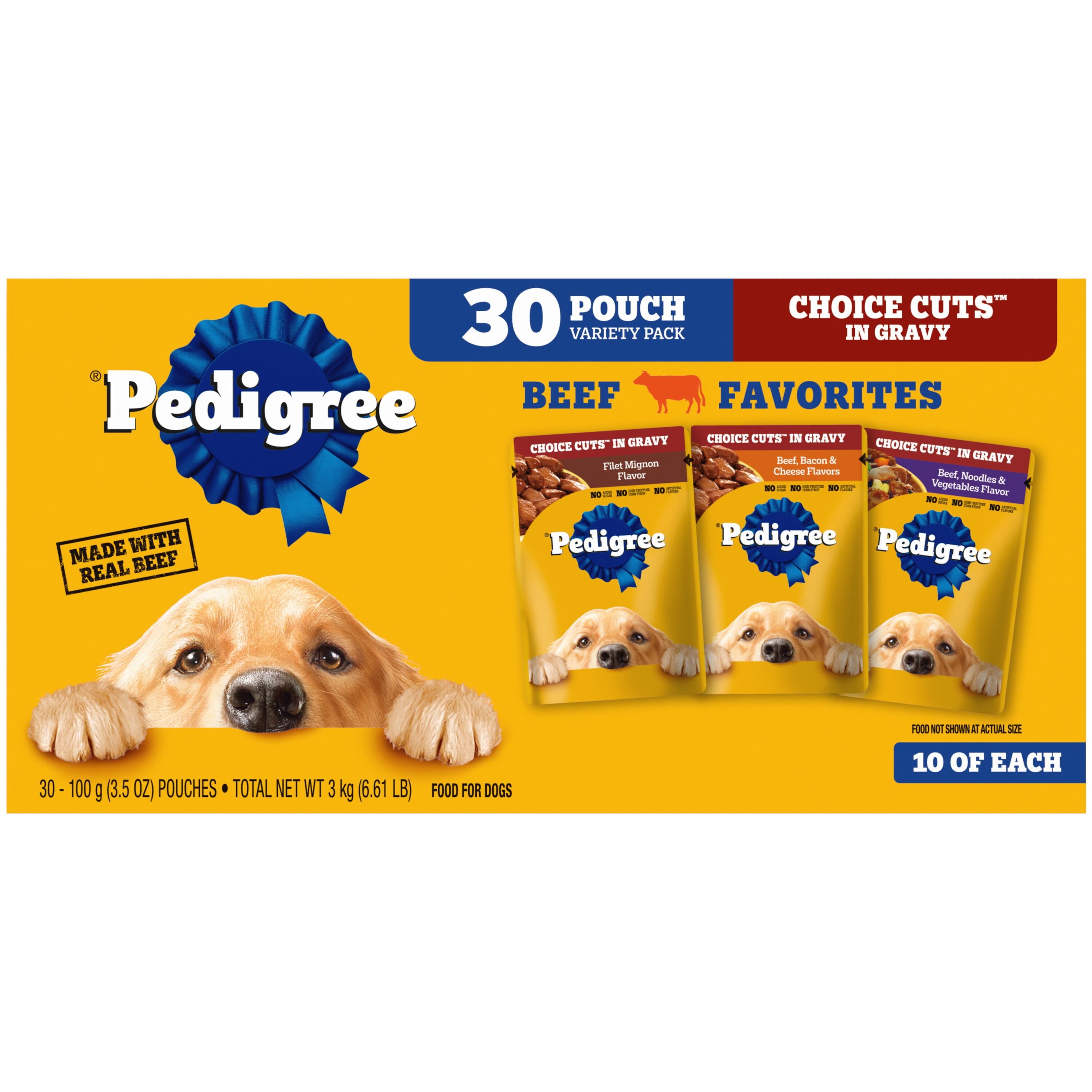 PEDIGREE Pouch - 30 Count Multi-pack Beef CIG (Filet Mignon, Beef/Noodle/Veg, Beef/Bacon/Cheese)