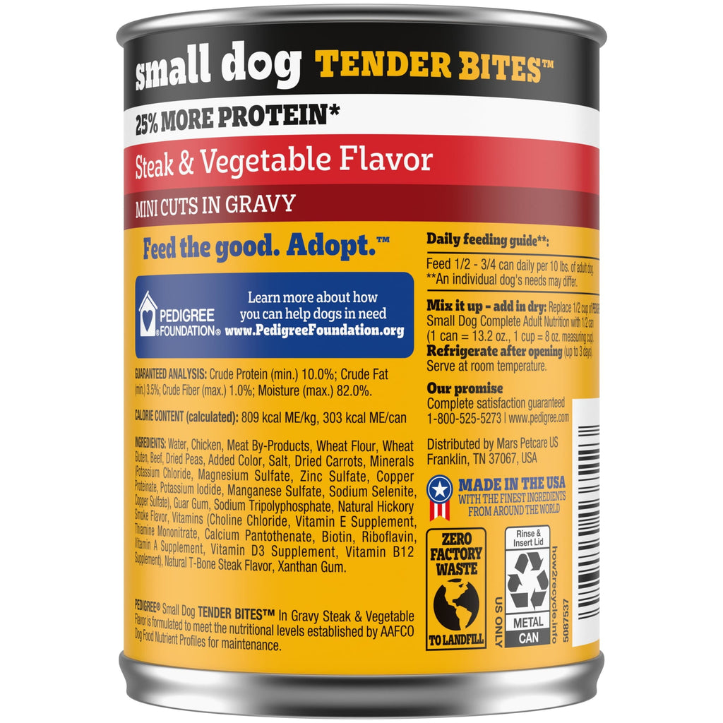 Pedigree Small Dog Tender Bites In Gravy Wet Dog Food - Steak & Vegetable Flavor, (12) 13.2 oz Cans
