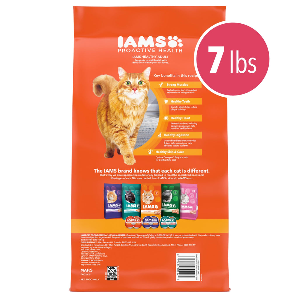 Iams Proactive Health Salmon Flavor Dry Cat Food For Adult Cats - 7 Lb Bag