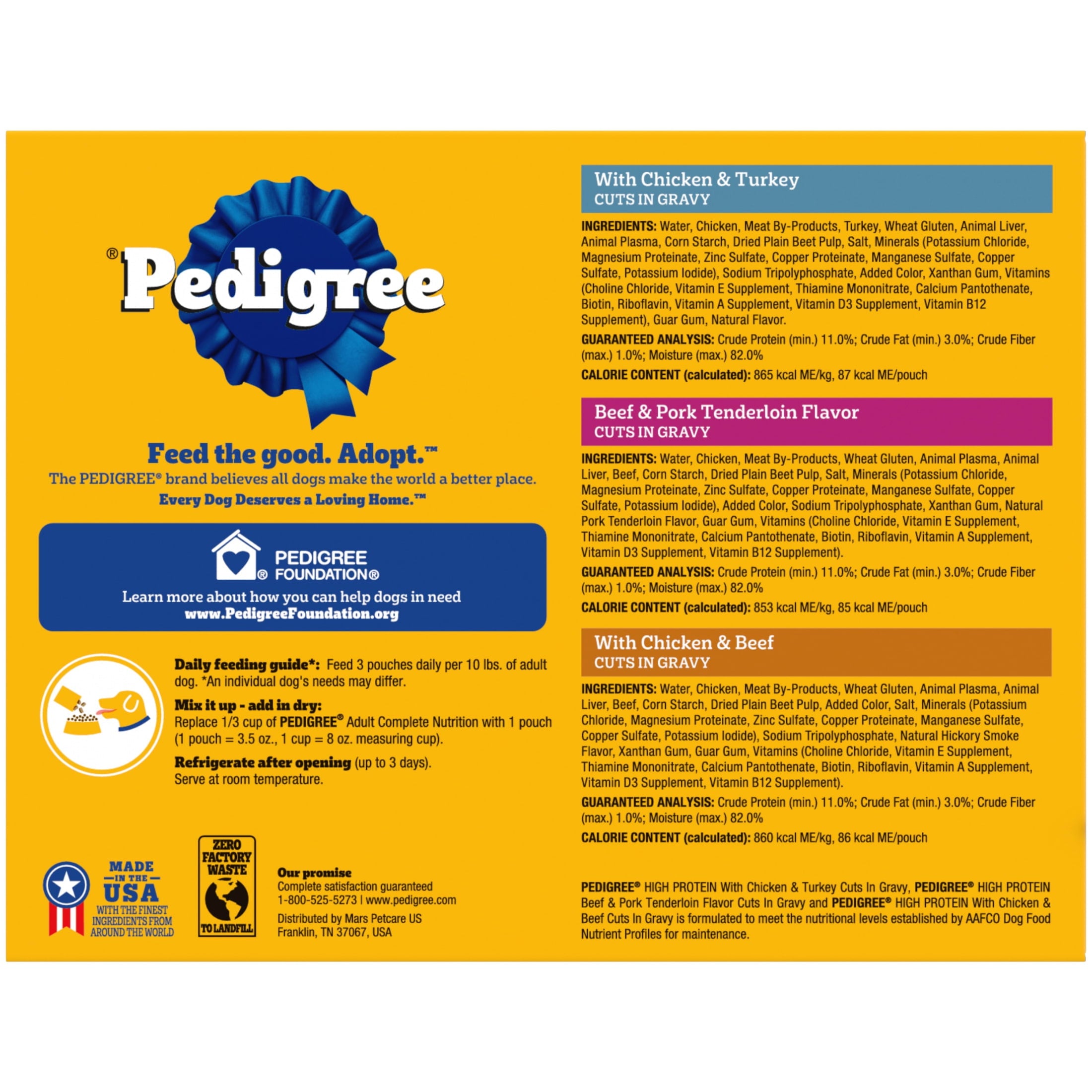 Pedigree High Protein Dog Food Wet Variety Pack Pouches - 3.5 oz. Pouches, 18 Count