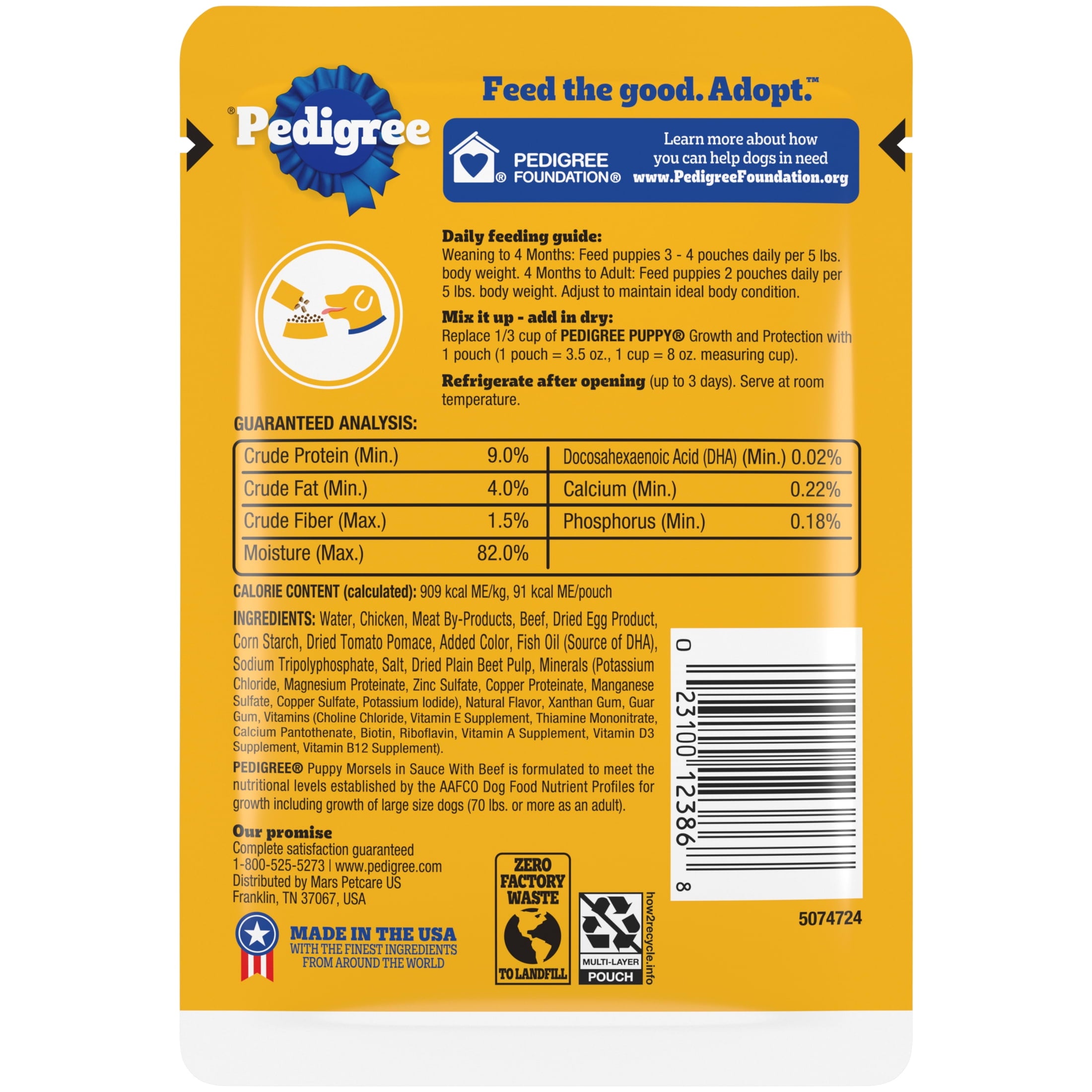 Pedigree Puppy Food Morsels in Sauce - Wet Dog Food Pouches, Beef Flavor, 3.5 oz. Pouches