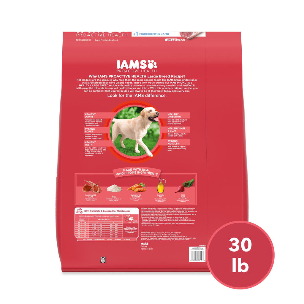 IAMS Large Breed Dry Dog Food - Adult Dog Food Dry Recipe, Lamb & Rice Recipe, 30 lb. Bag